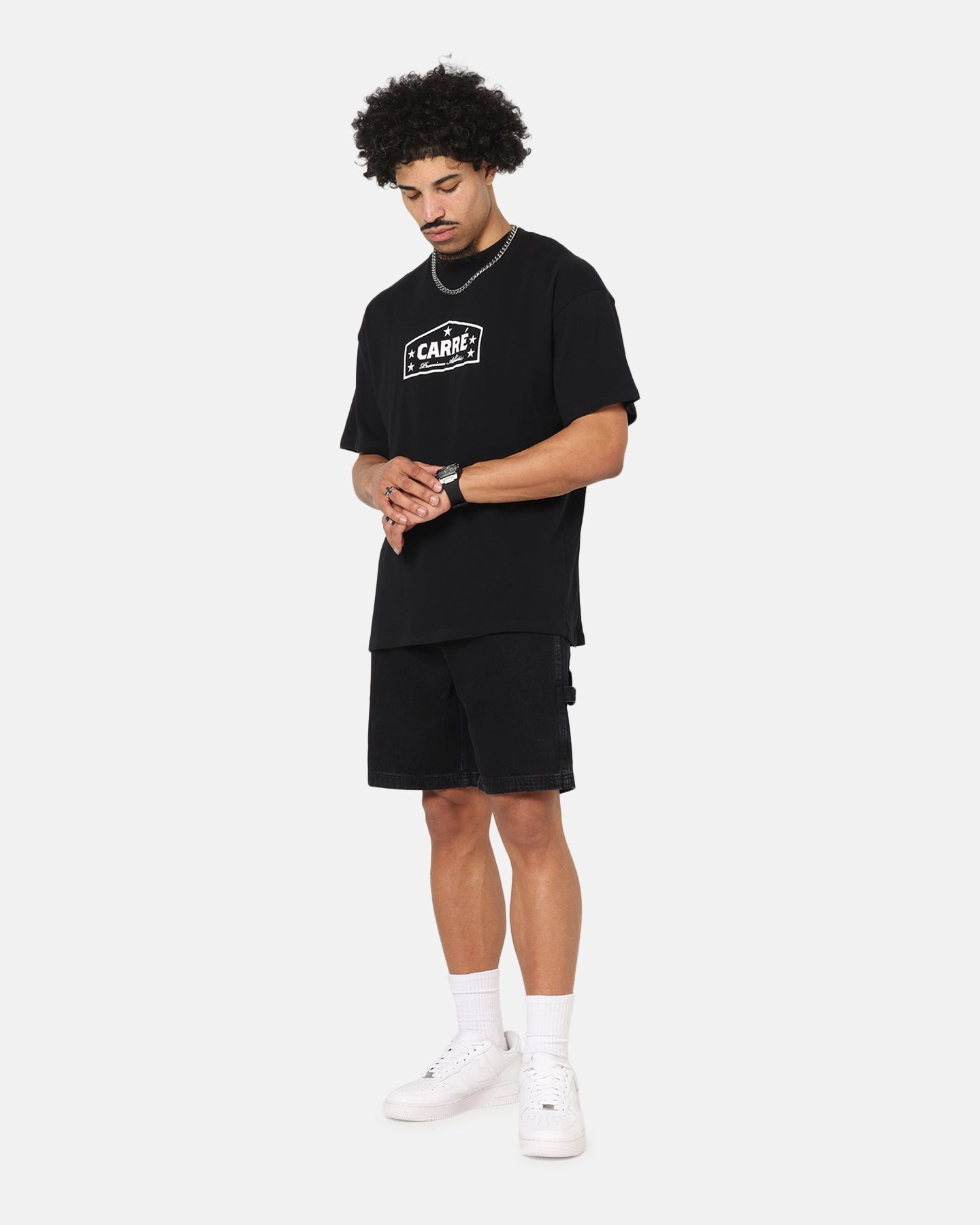Geometric Pattern Easy-to-Style Top Carre Block Star T-Shirt Black