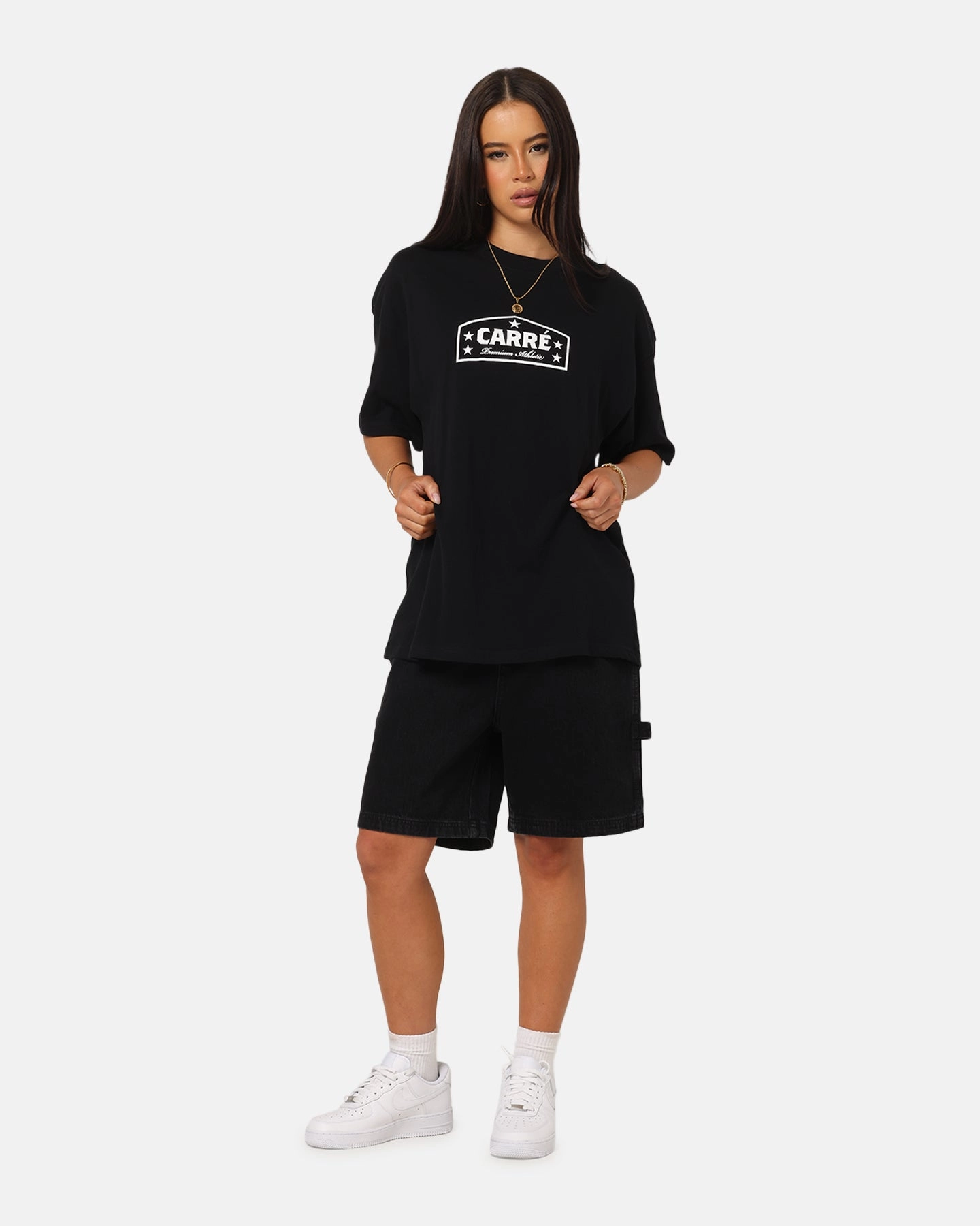 Carre Block Star T-Shirt Black Luxurious NoSideSeams
