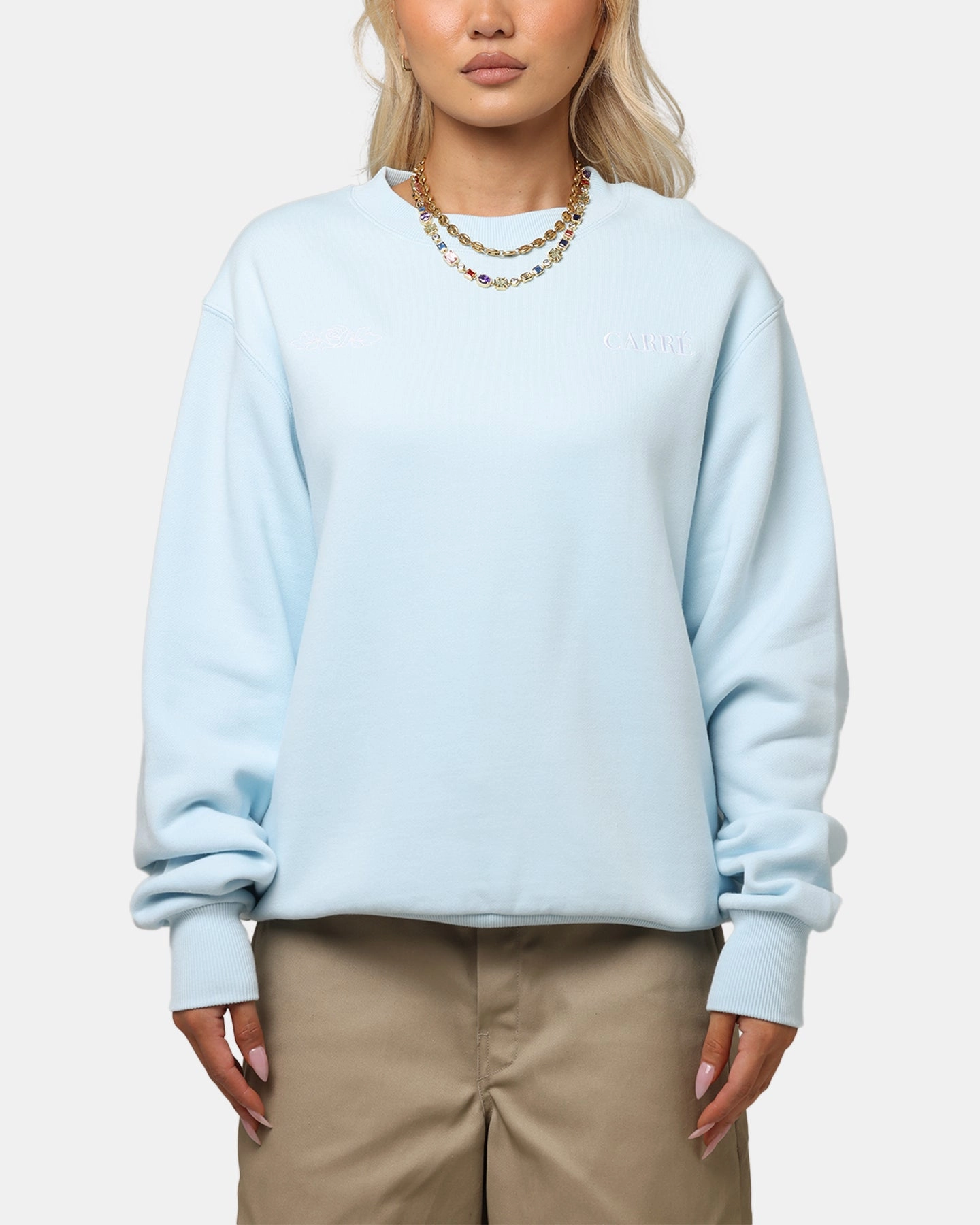 Carre Bloom Crewneck Light Blue Noise Reducing Hardware