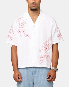 Comfort First Fit Modern Aesthetic Carre Blossom Button Up Shirt White/Red