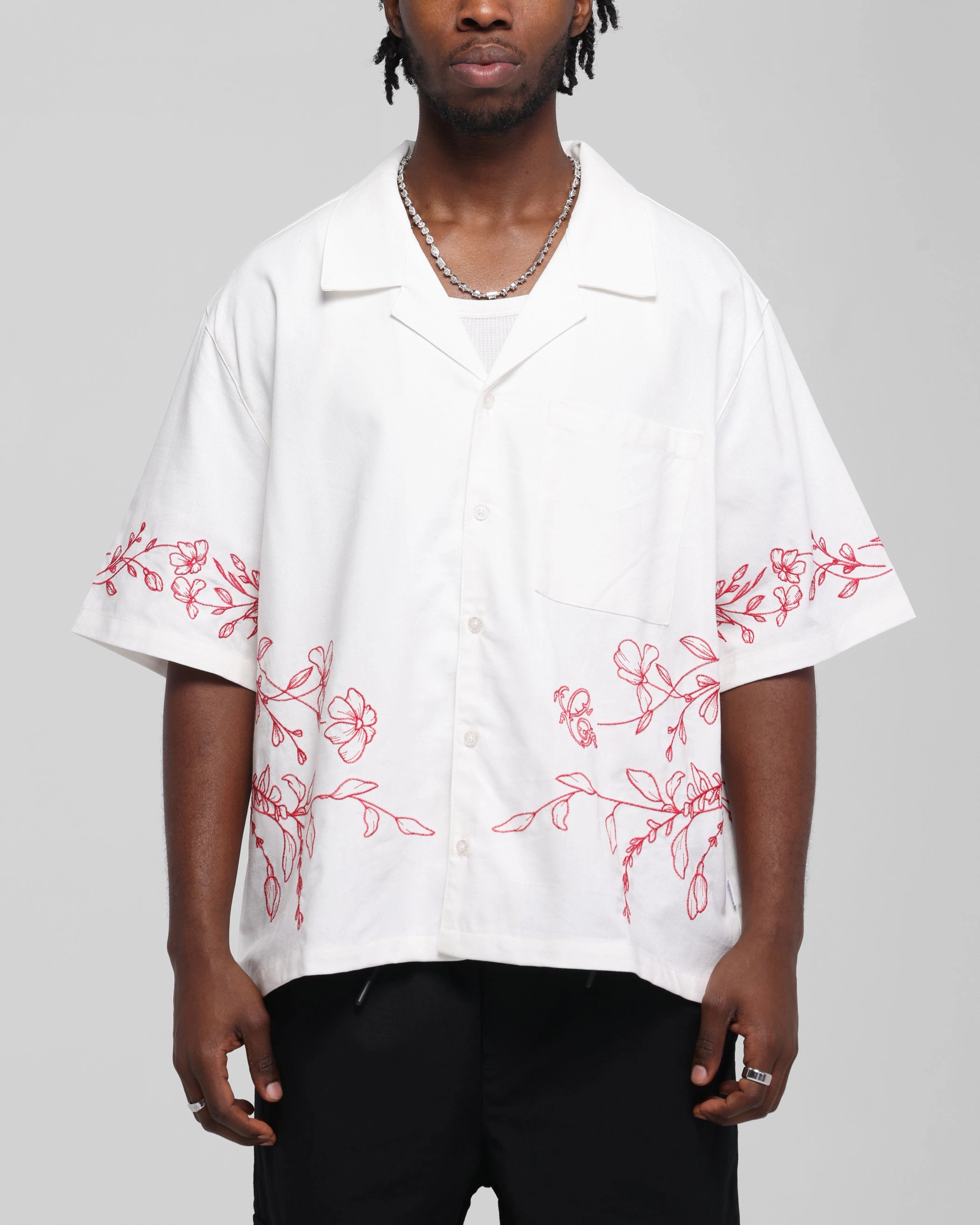 Casual Hangout Carre Botanica Button Up Shirt Off White