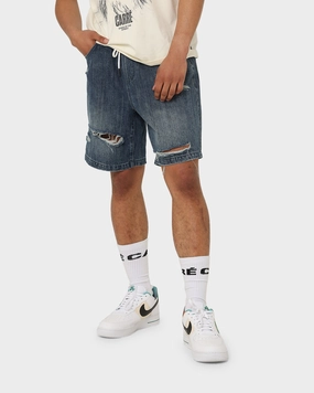 Comfort Fit Carre Bouffant Distressed Shorts Blue