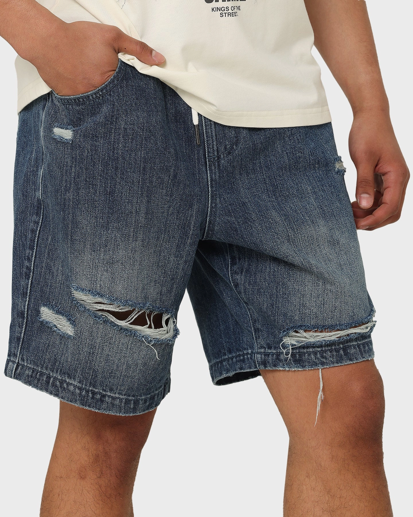 Carre Bouffant Distressed Shorts Blue Chafe Free Edging