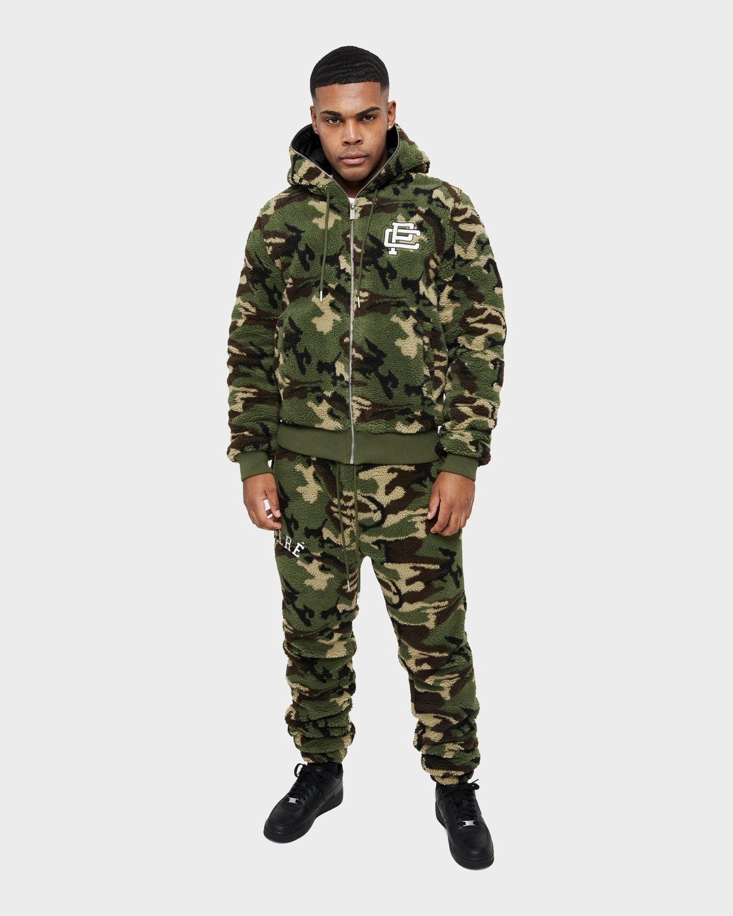 Carre C-Class Polar Fleece Zip Up Jacket Woodland Camo Leather