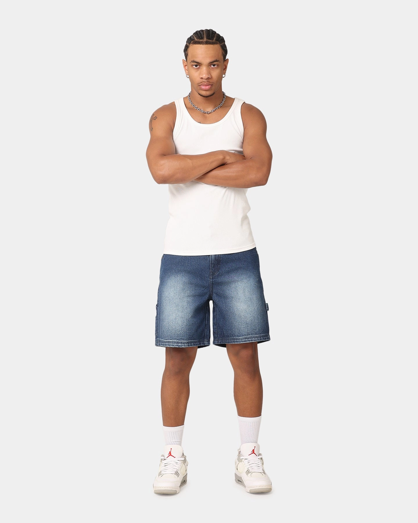 Retroreflective Accents Side Pockets Carre C-Star Denim Shorts Mid Blue Denim