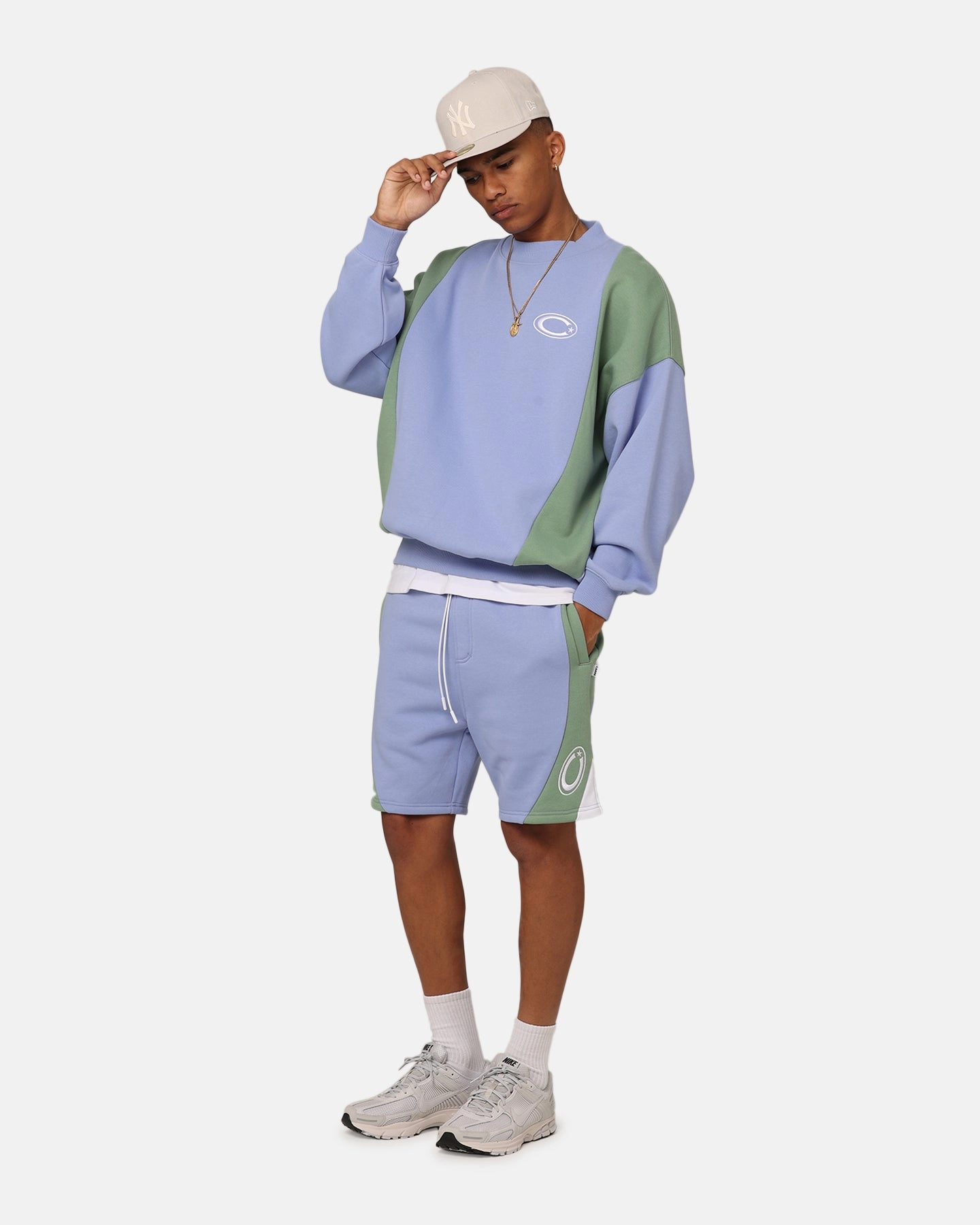 Breathable mesh Soft Lining Carre C Star Panelled Shorts Pale Blue