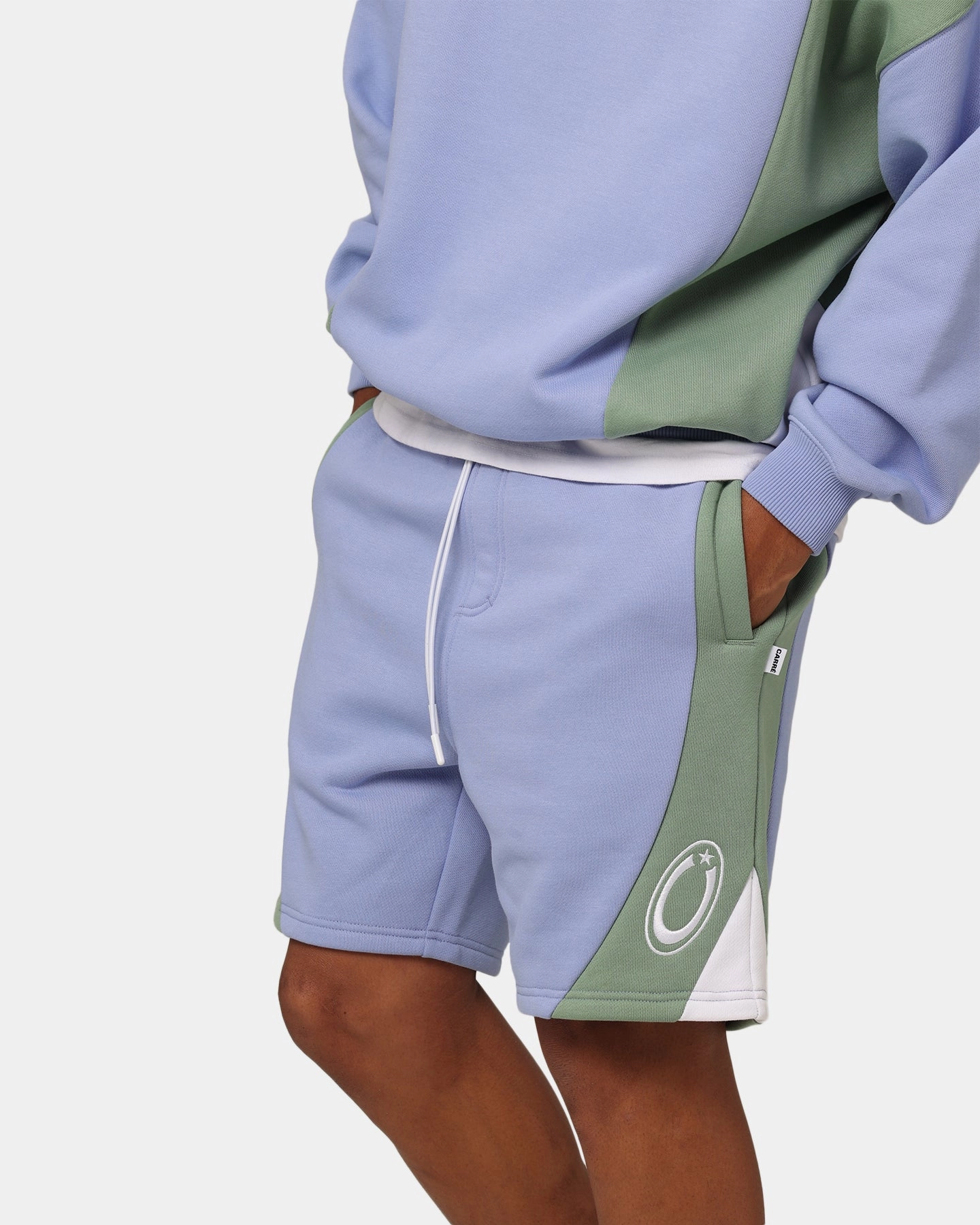 Carre C Star Panelled Shorts Pale Blue Fleece Lining
