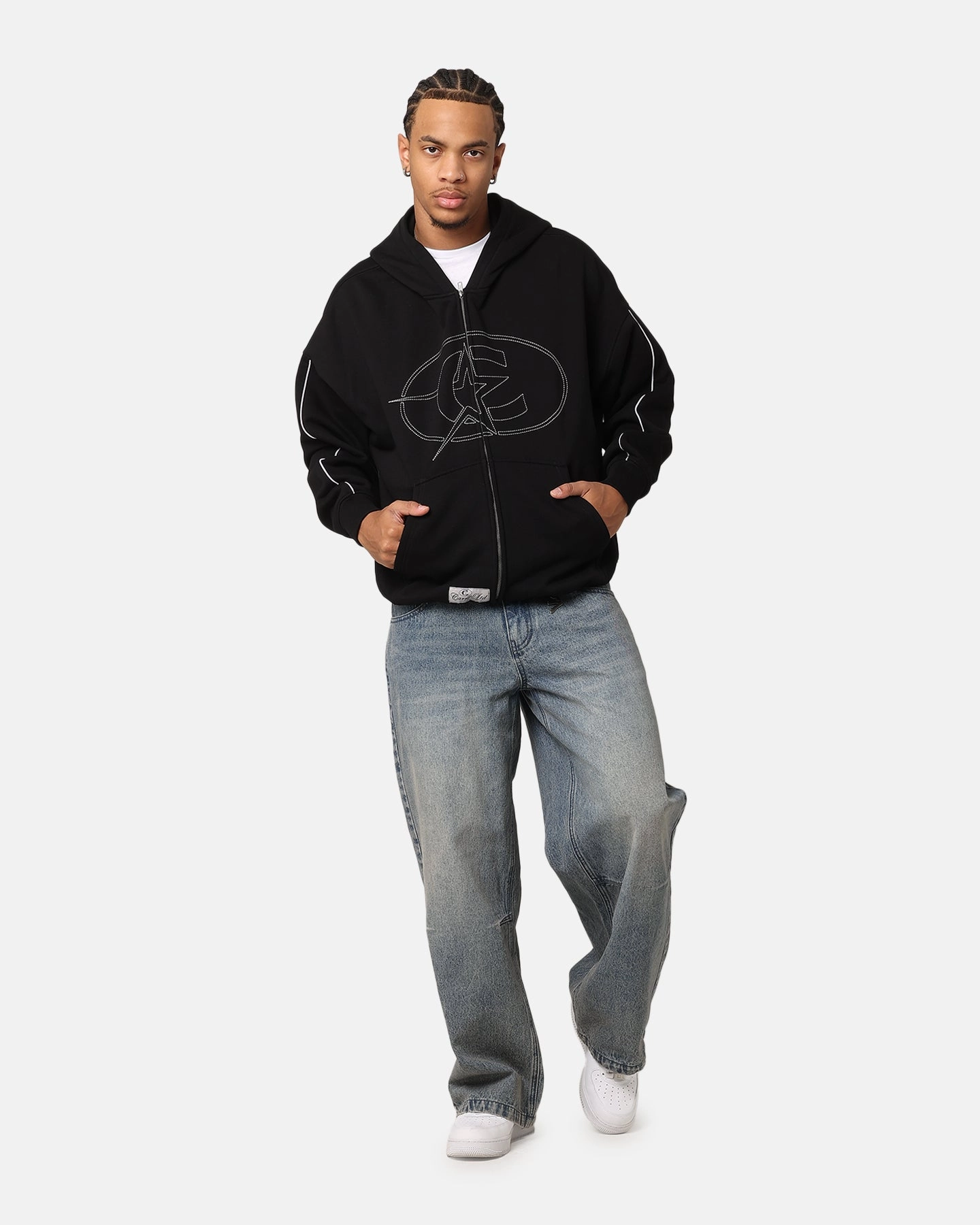 Anti Slip Shoulder Pads Microfiber Technology Carre C-Superstar Pipe Zip Hoodie Black