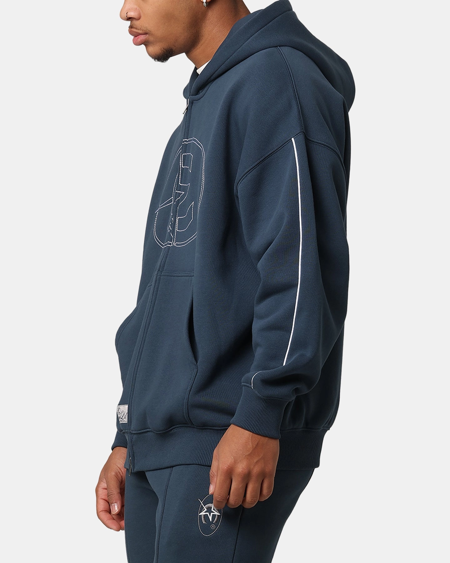NonIrritating Tagless Neck Carre C-Superstar Pipe Zip Hoodie Navy