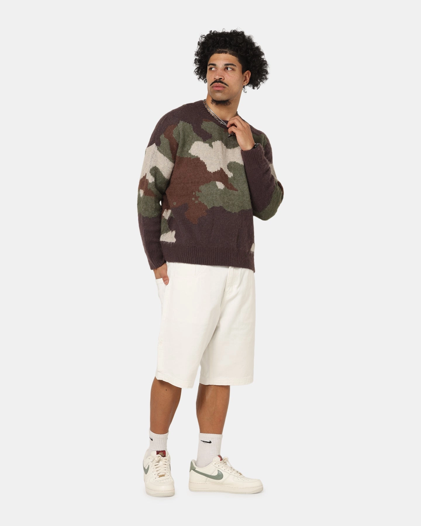 Carre Camo Brushed Sweater Woodland Camo ConvertibleCollar
