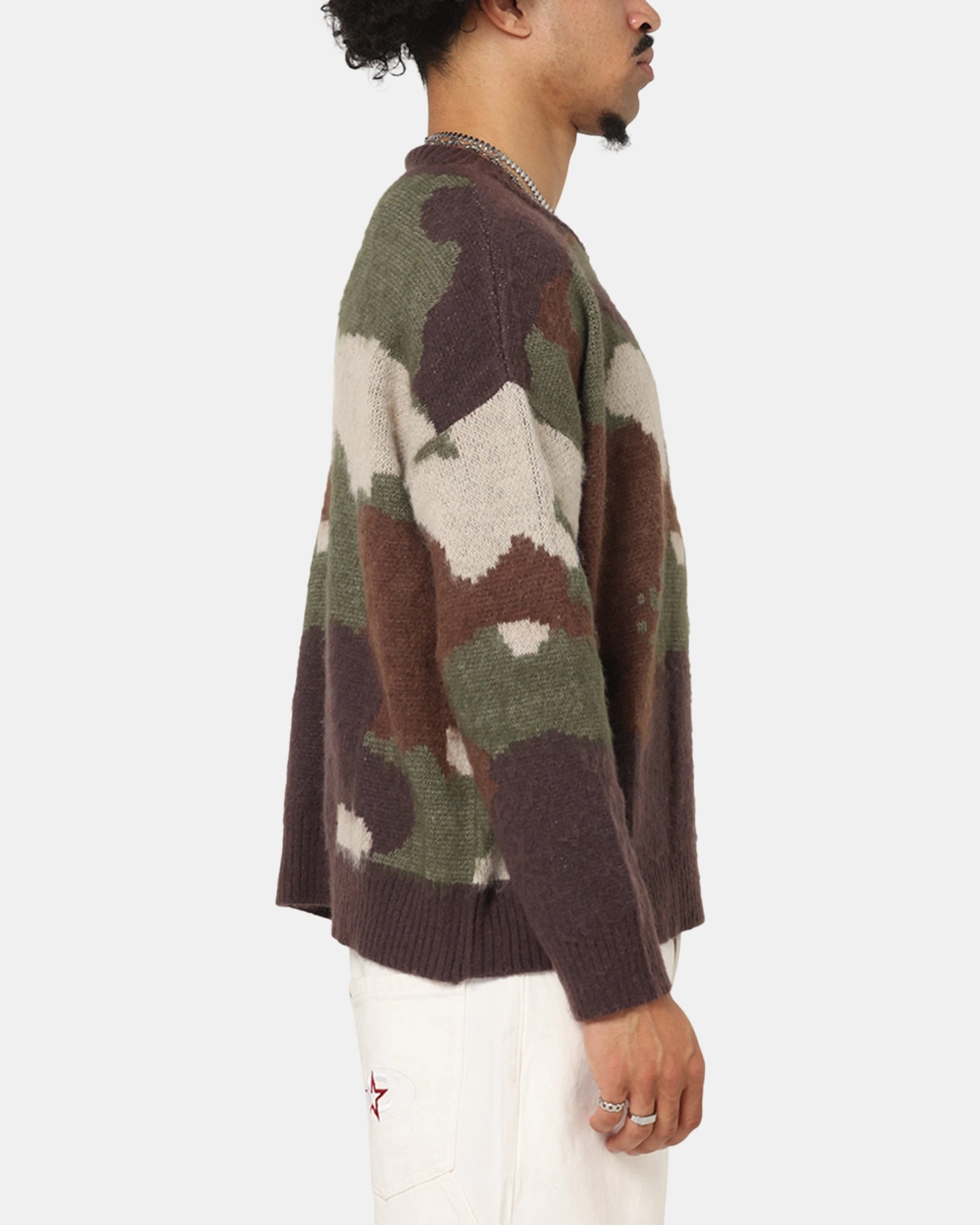 Carre Camo Brushed Sweater Woodland Camo Quilted Stitching Pattern Cuffs Adjust