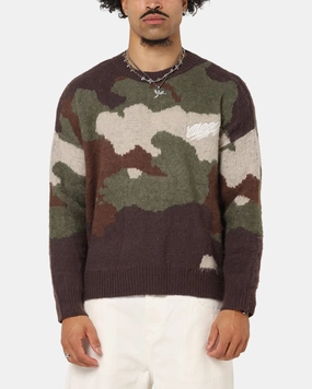 Carre Camo Brushed Sweater Woodland Camo Eco Friendly Production Asymmetric Hemline