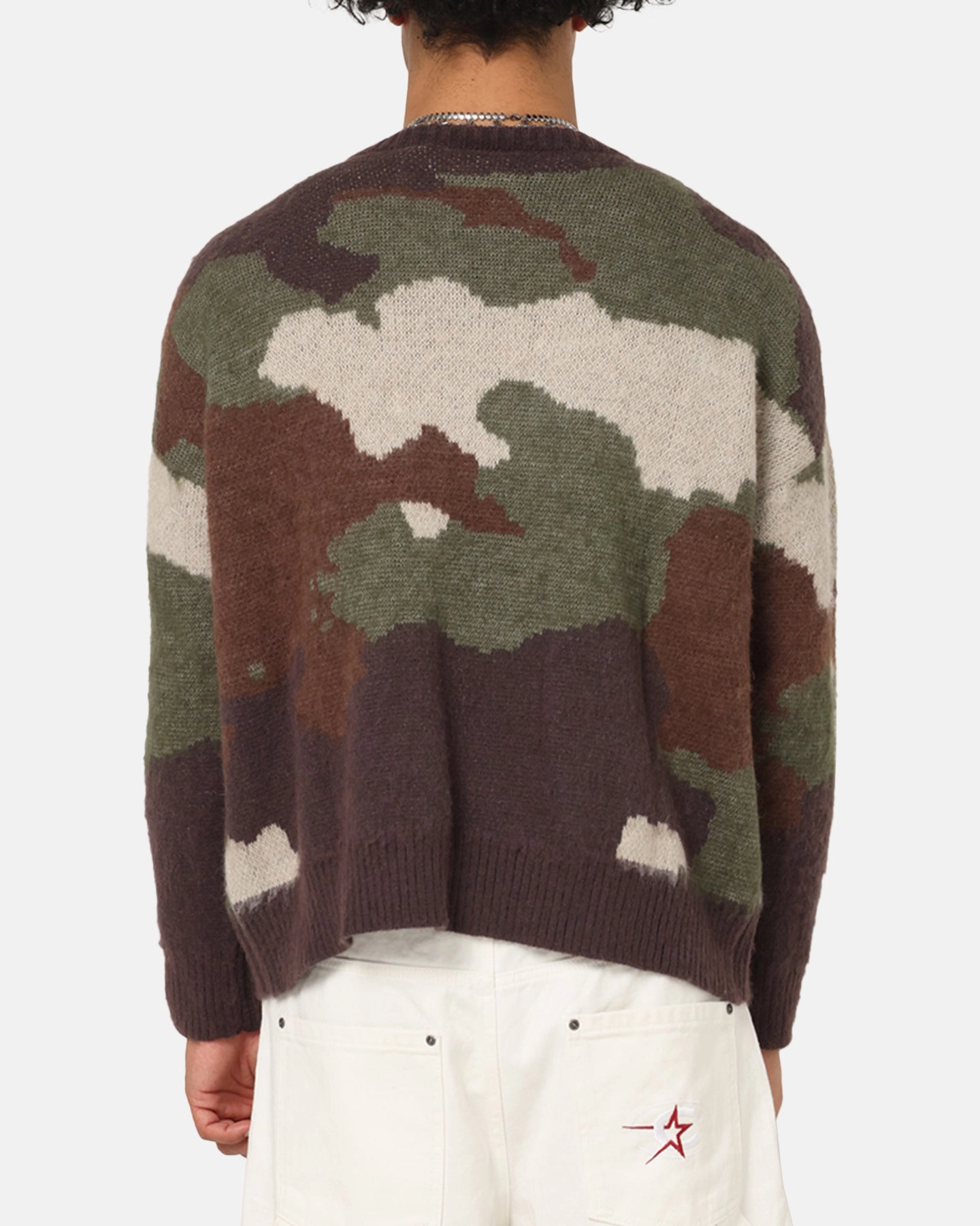 Convertible Collar Design Carre Camo Brushed Sweater Woodland Camo