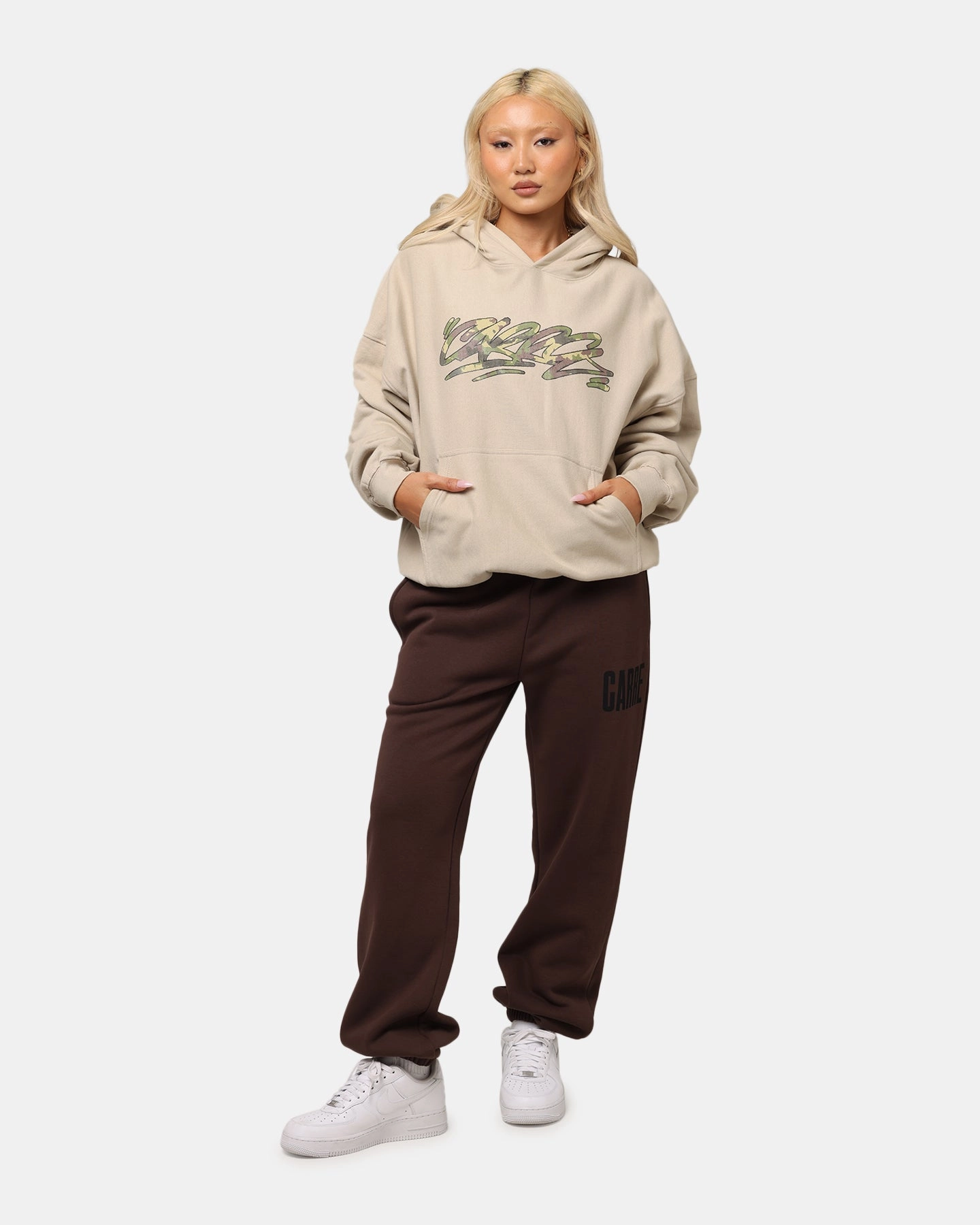 Magnetism Insulated Shield Carre Camo Script Hoodie Stone