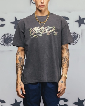 Summer Comfort UV Protective Fabric Carre Camo Script T-Shirt Black Wash
