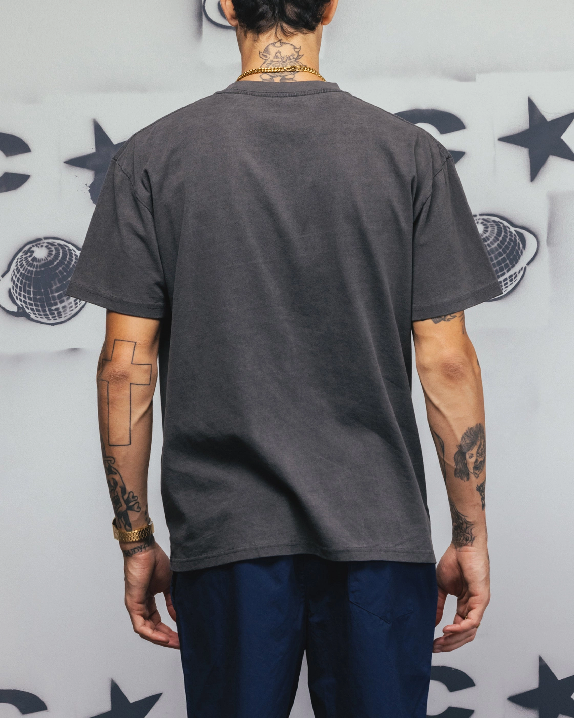 Carre Camo Script T-Shirt Black Wash Denim combination Stretchable Armholes