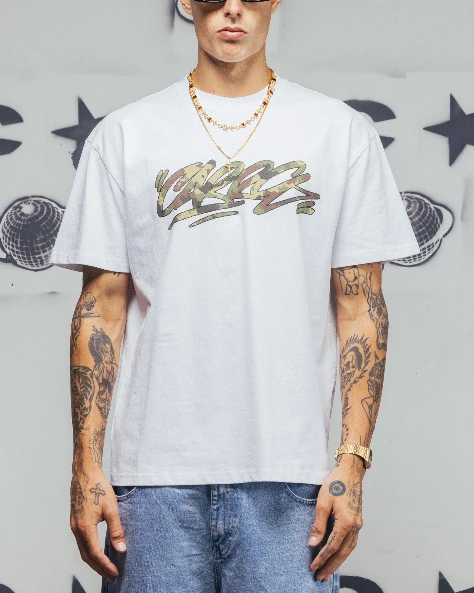 Casual Comfort Carre Camo Script T-Shirt White