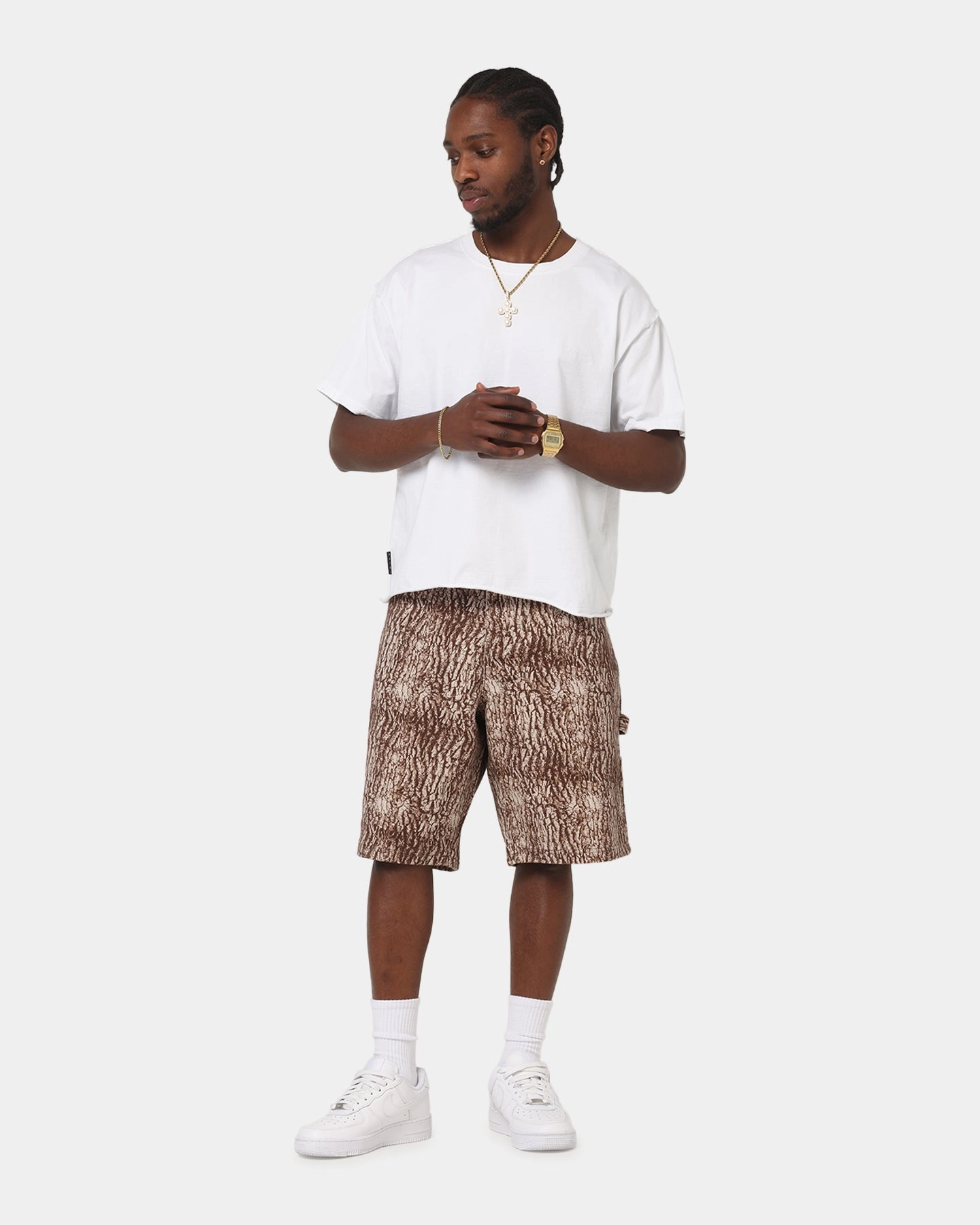 denim material Carre Carpenter Jorts Tree Bark