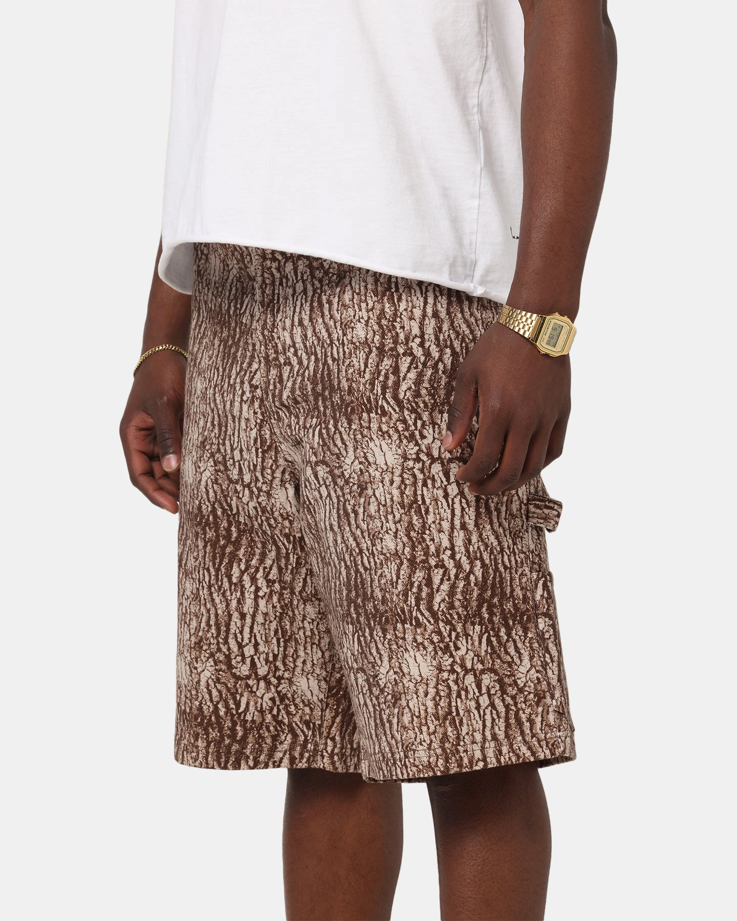 Carre Carpenter Jorts Tree Bark High Elasticity Blend Compact Storage Pocket