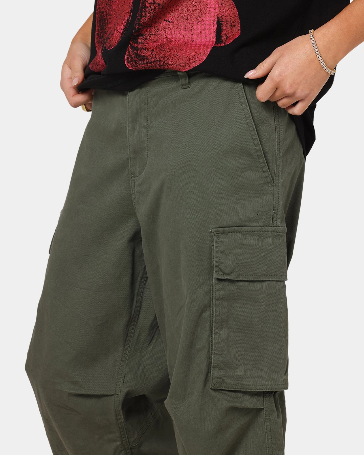 High Rise Tagless Labeling Carre Classic Cargo Pants Khaki