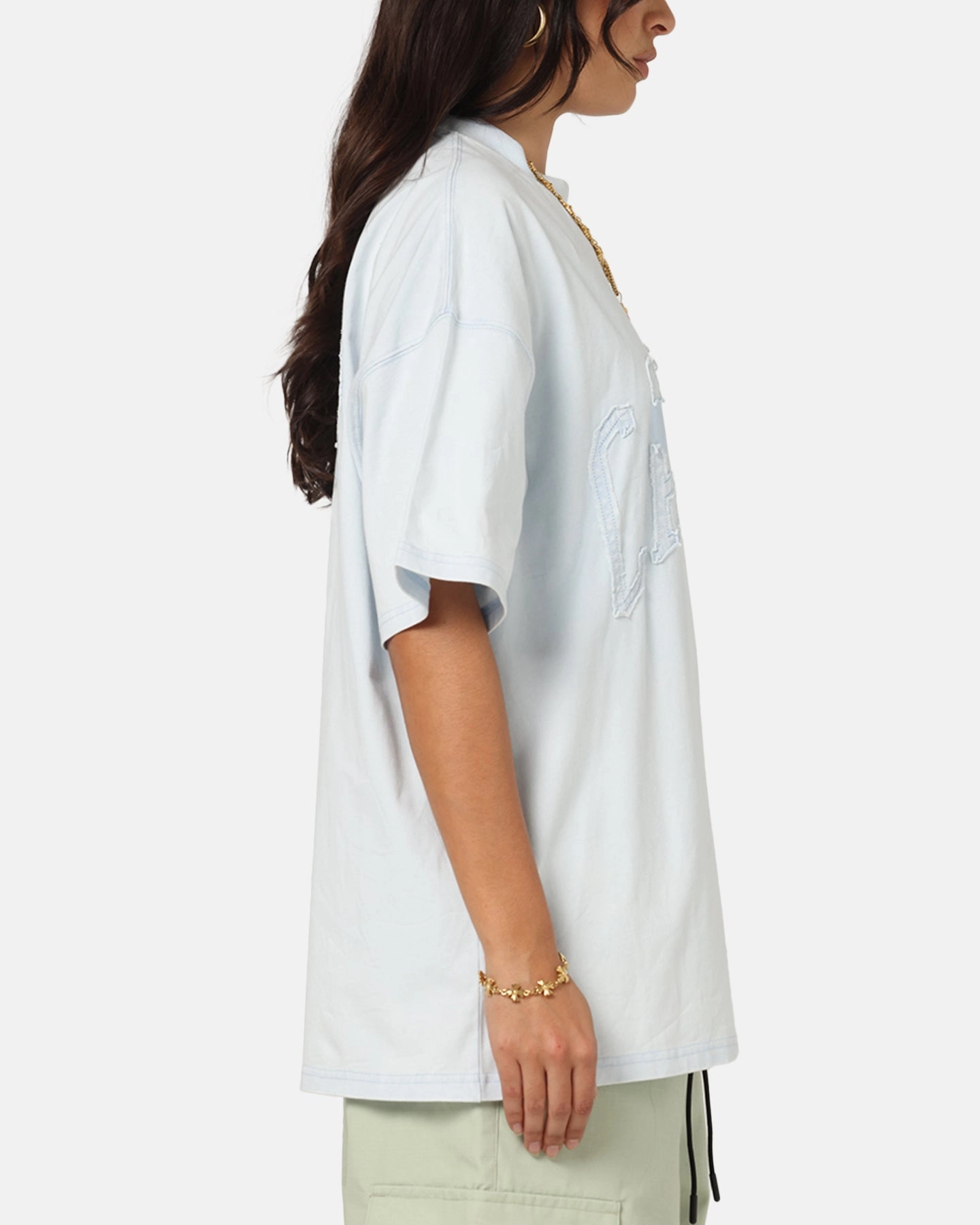 Stain Resistant Weekend Wear Carre Con Star Oversized T-Shirt Baby Blue