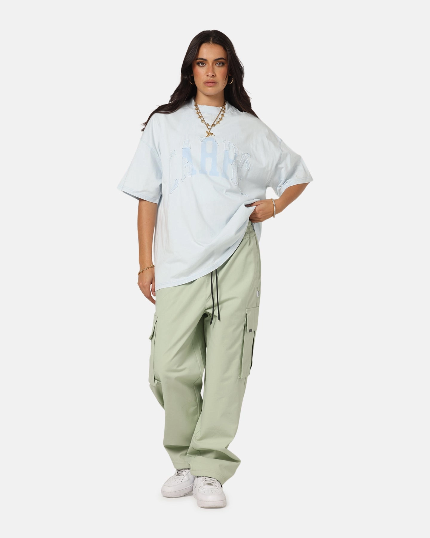 Carre Con Star Oversized T-Shirt Baby Blue futuristic DoubleLayeredCollar