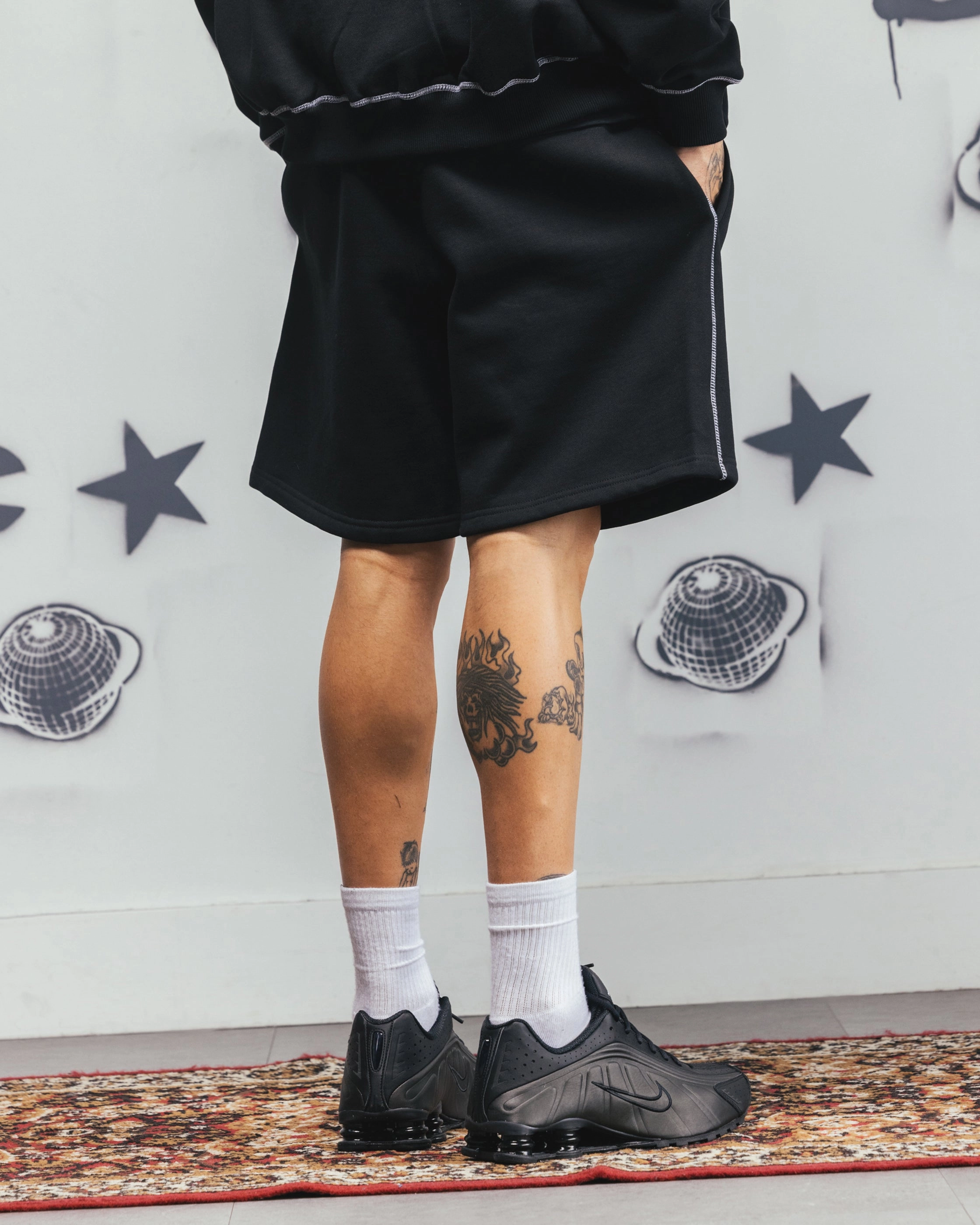Carre Corrupt Sweat Shorts Black Flats Four Way Stretch