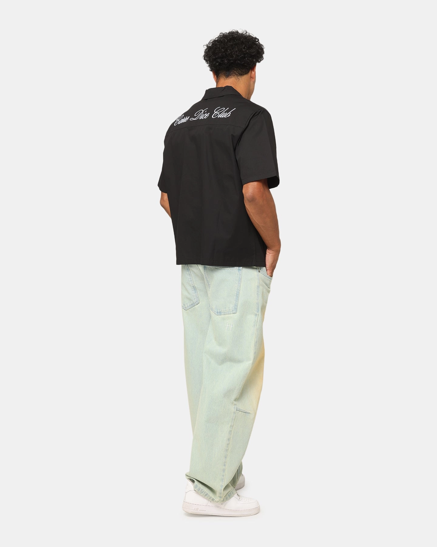 Carre Dice Club Button Up Shirt Black Cuffed hem Layered Sleeve Cuffs