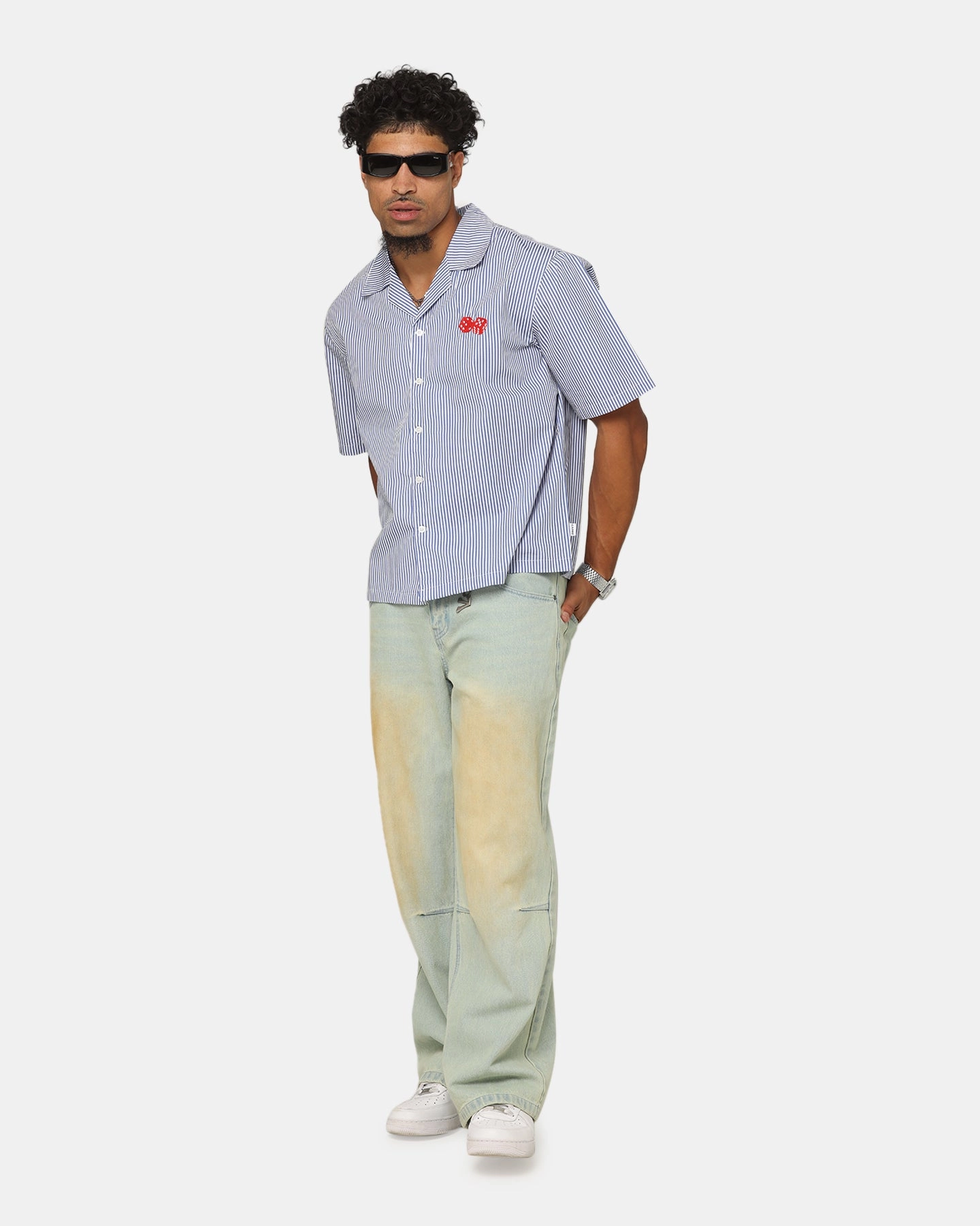 Weekend Casual Comfort Fit Carre Dice Club Button Up Shirt Pinstripe