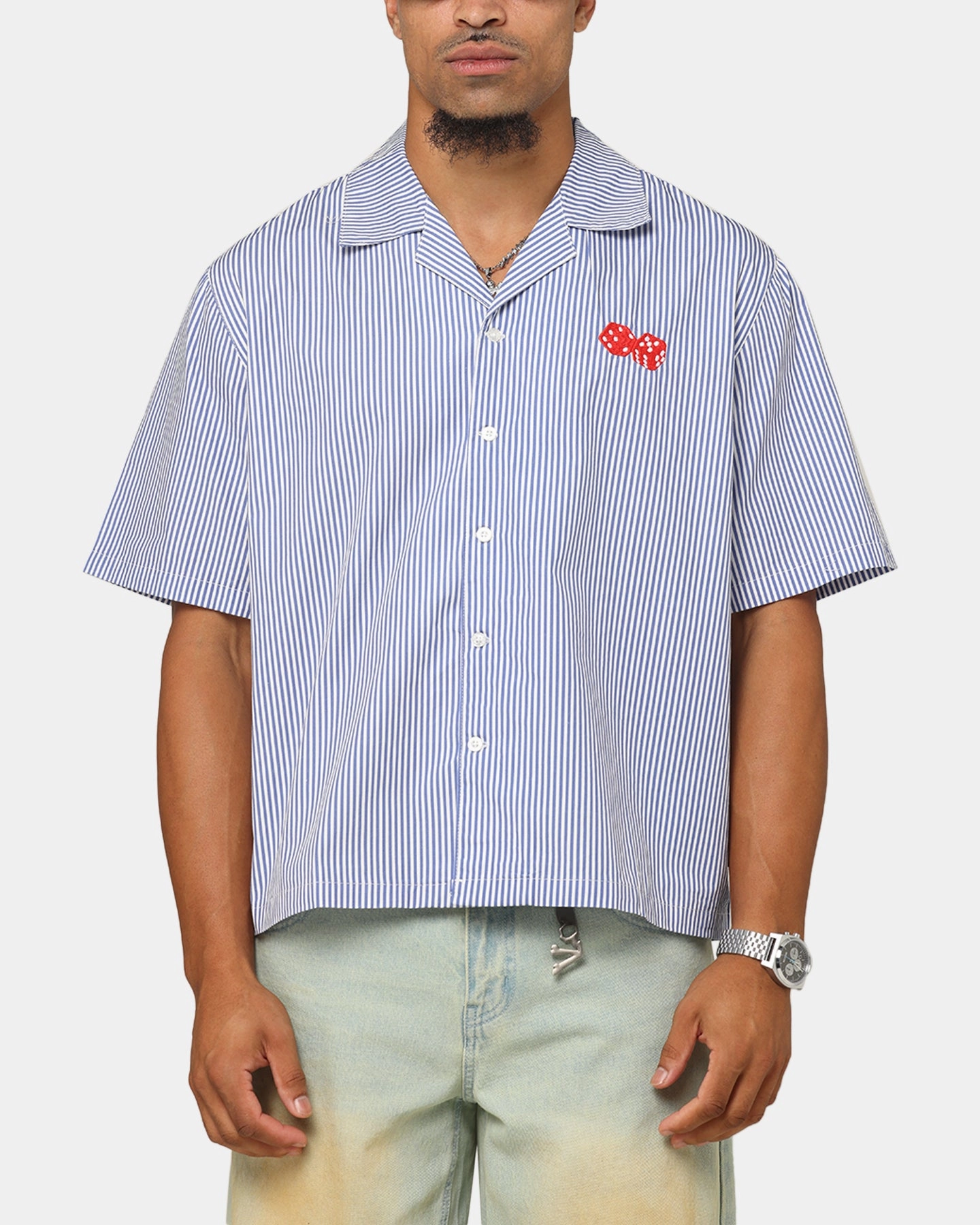 Carre Dice Club Button Up Shirt Pinstripe Soft Material Athletic Look