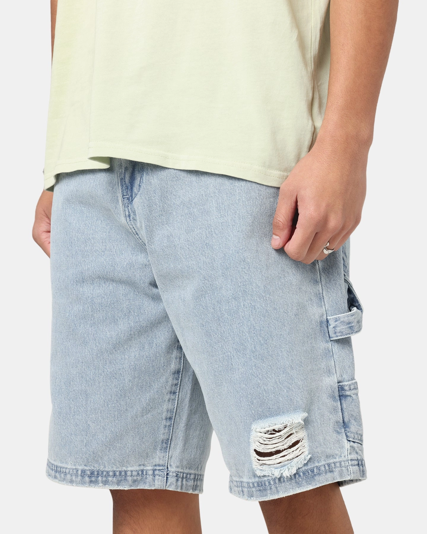 Carre Distressed Carpenter Jorts Light Blue Wash Weekend Casual Comfortable Waistband