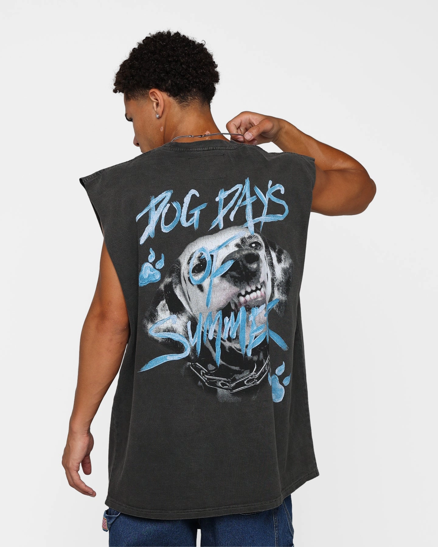 Anti-pilling Simple Style Carre Dog Days Muscle T-Shirt Black Wash