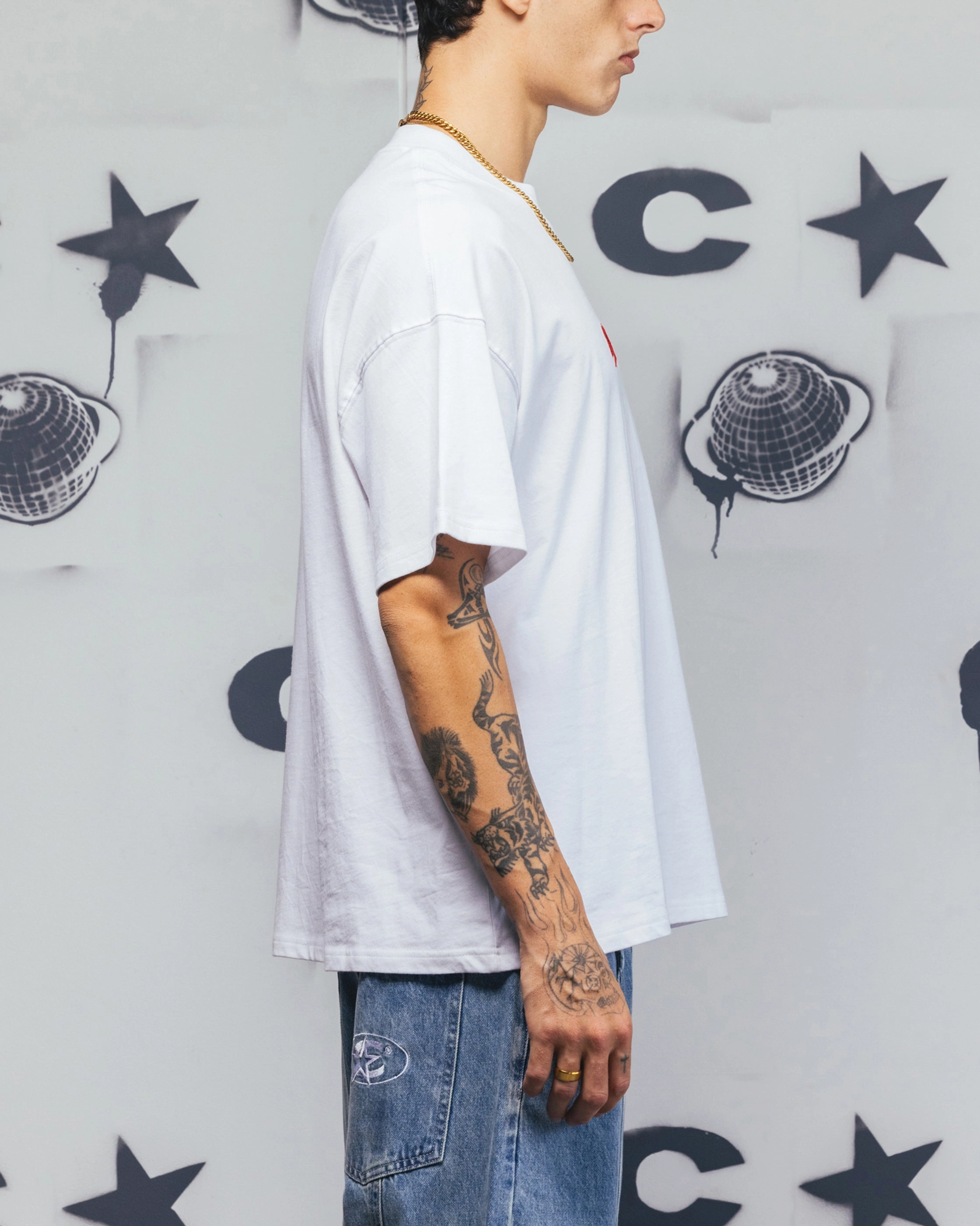 Long Sleeve Perfect for Workouts Carre Embroidered Graffiti T-Shirt White