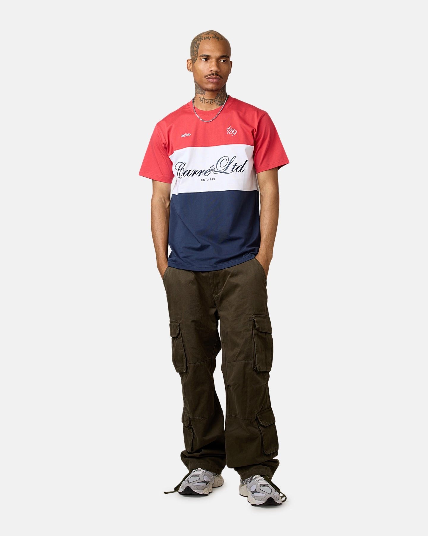 Dimensional Stability Weave Carre Established Panel T-Shirt Red/Navy/White