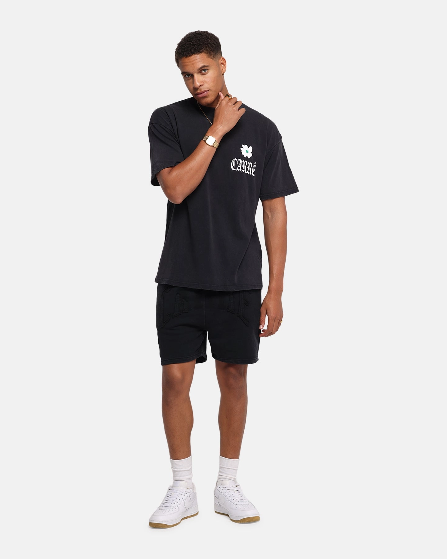 Functional Side Gussets kids' Carre Eternal Garden T-Shirt Black Acidwash