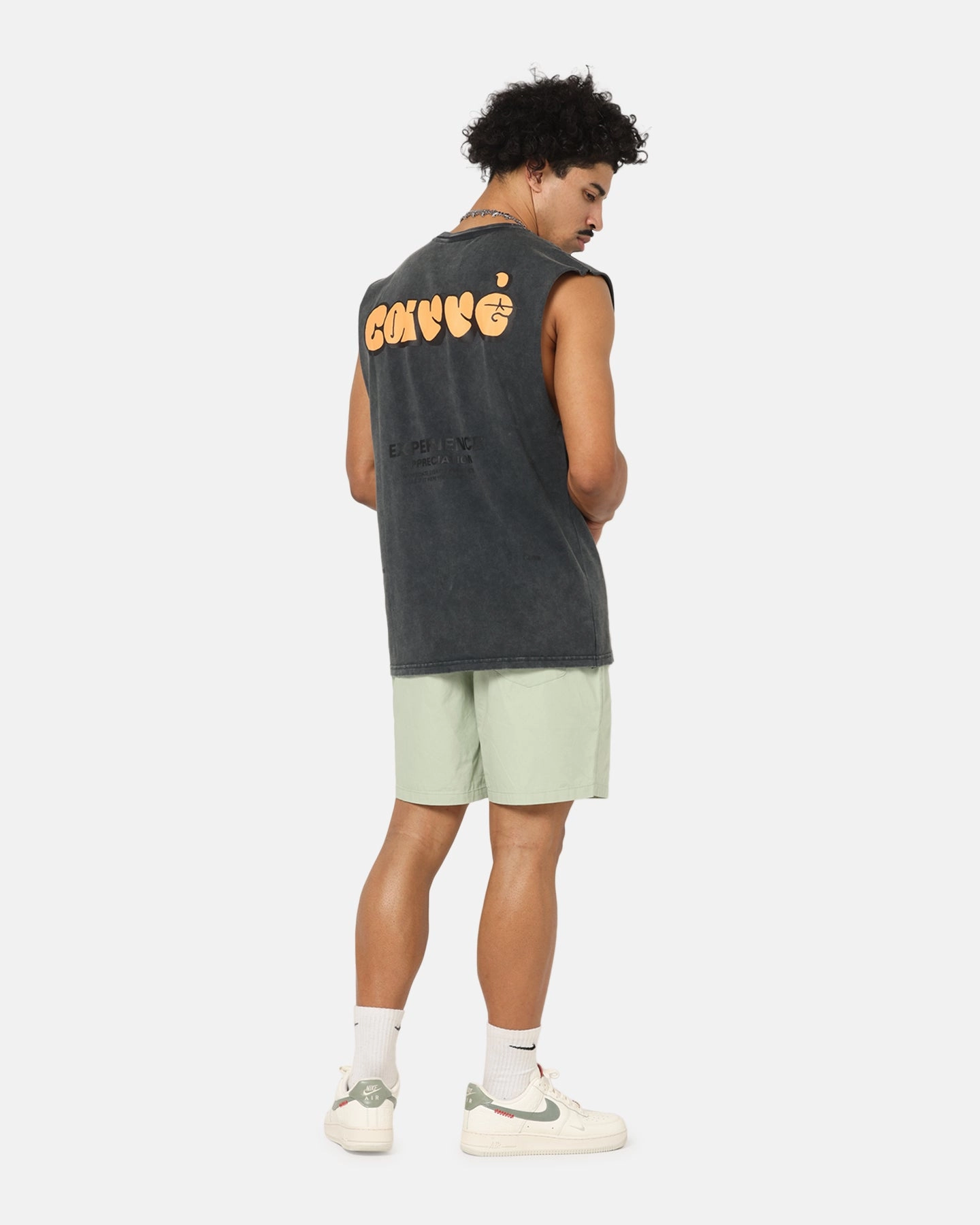 Ribbed Collar Design Carre Experience Muscle T-Shirt Washed Black
