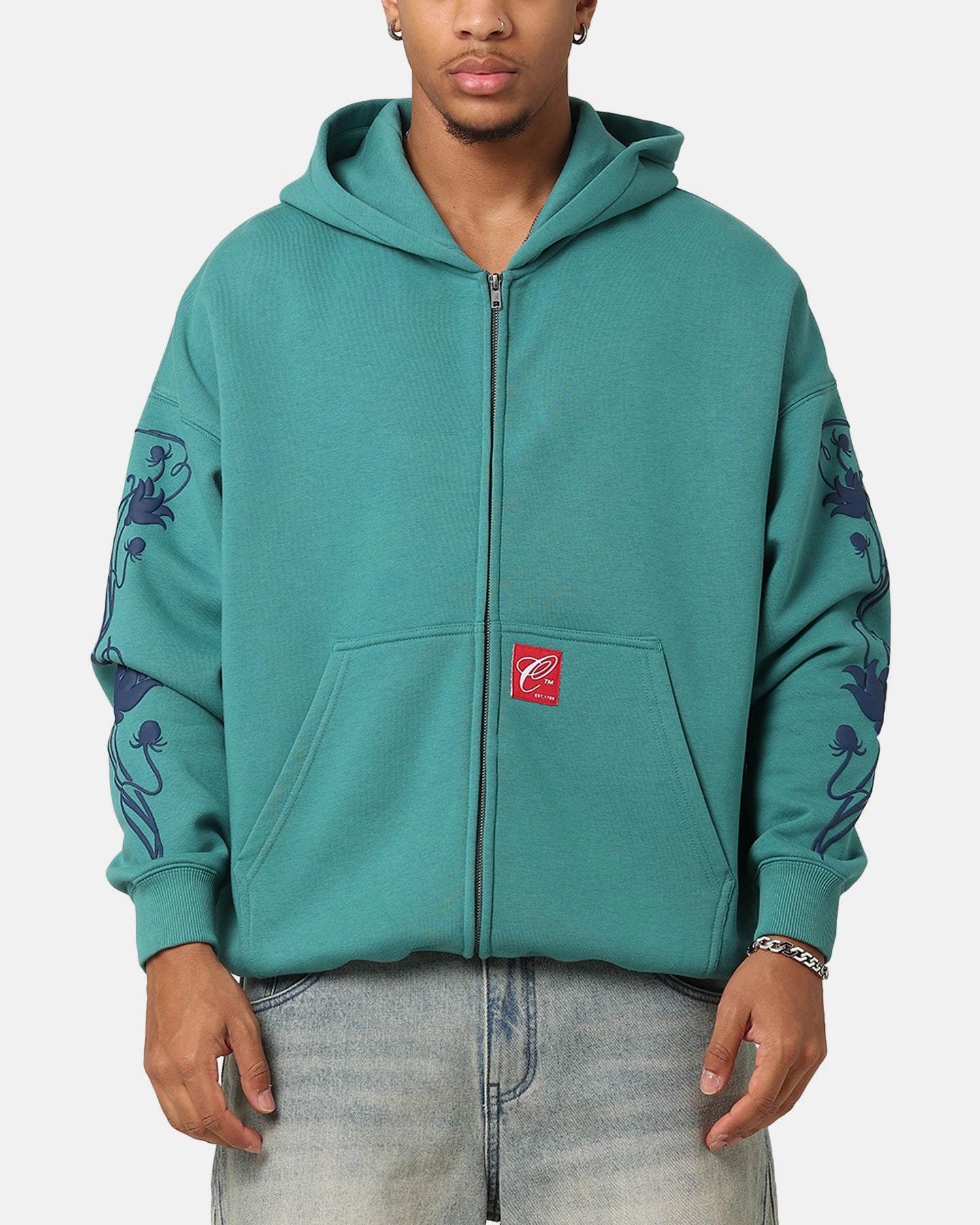 Carre Flower Bomb Full Zip Hoodie Oxidized Green Non Restrictive Collar suitable for winter sports