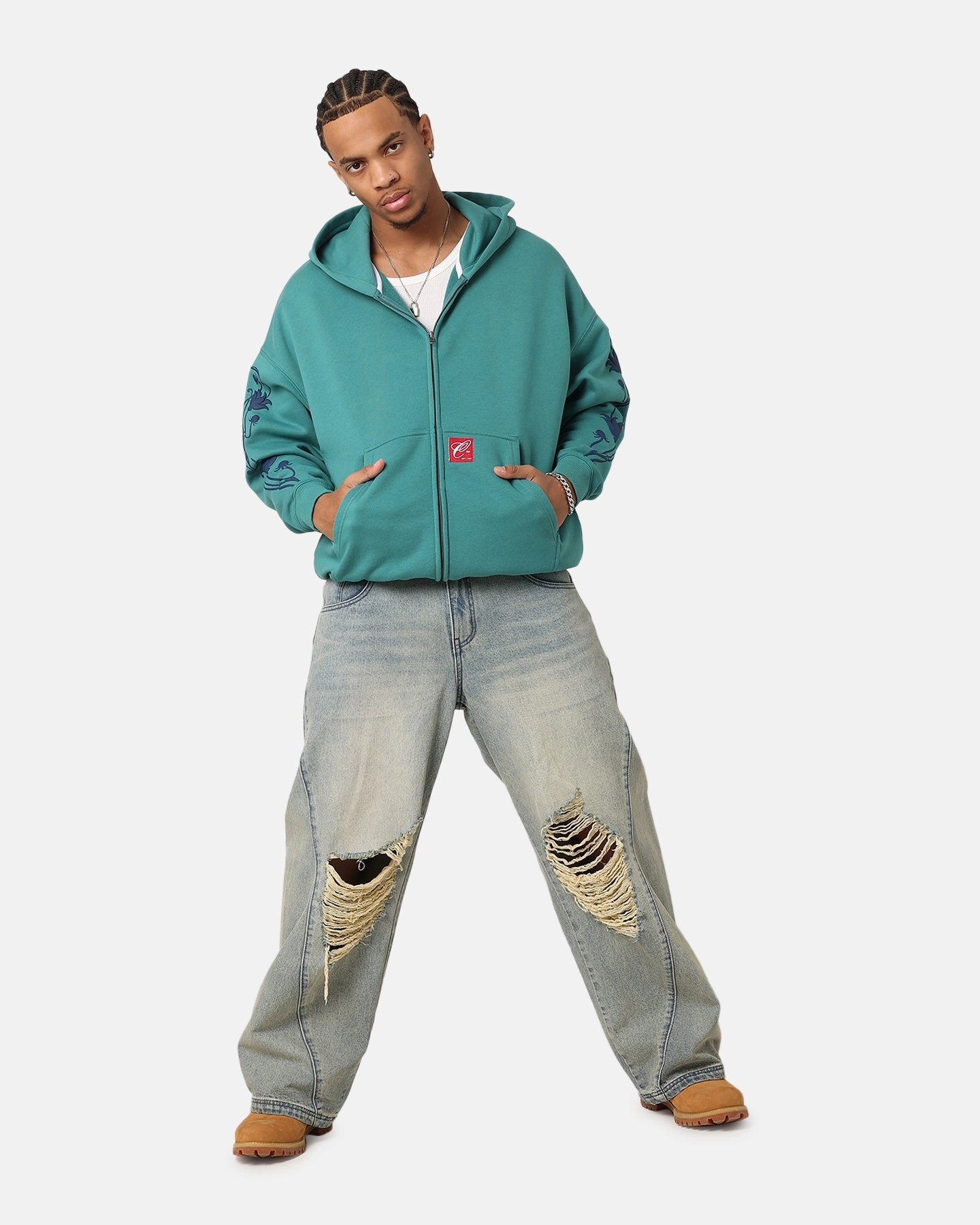 design Carre Flower Bomb Full Zip Hoodie Oxidized Green