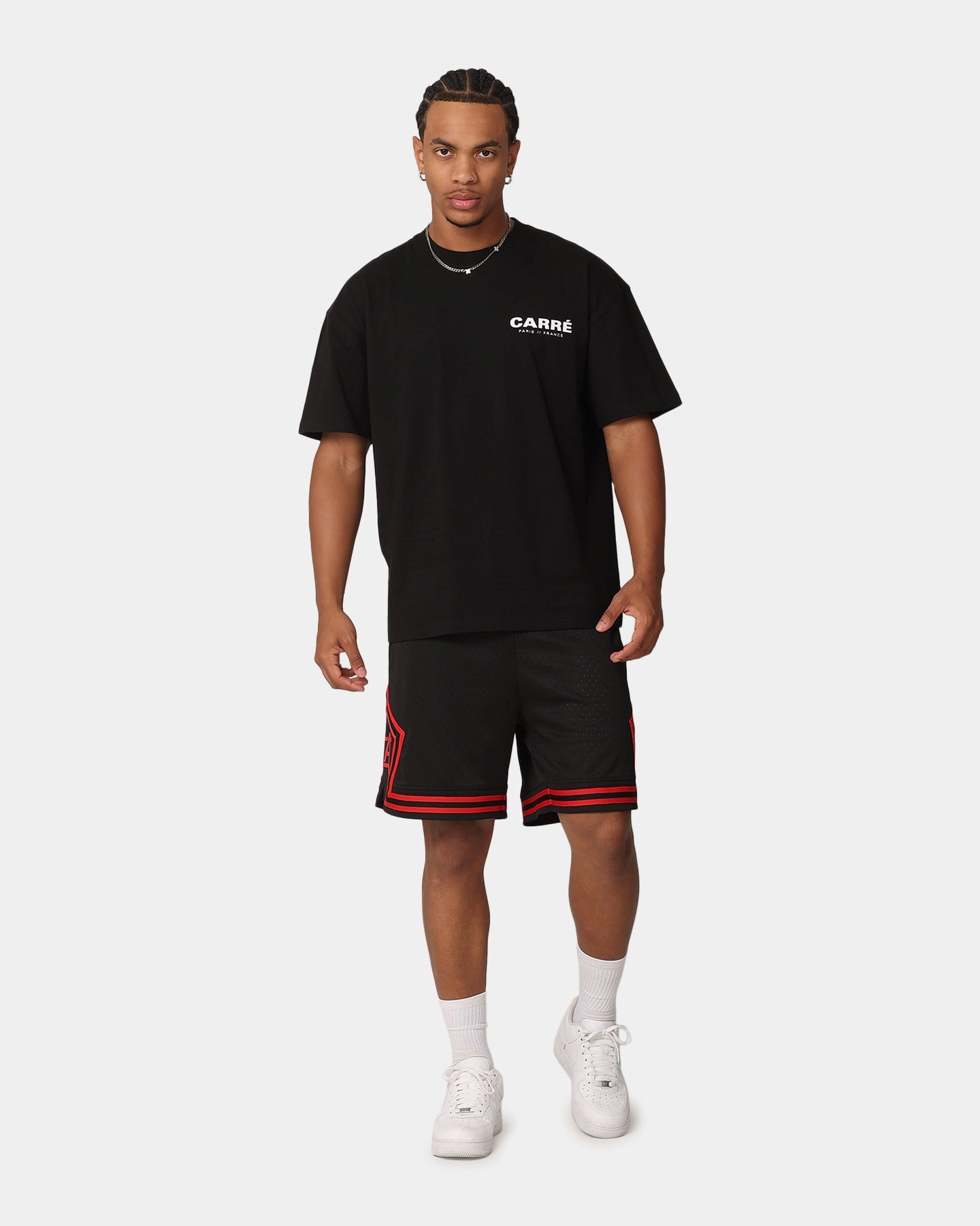 Reflective Trim Detail Stay Cool Carre Fold Mesh Basketball Shorts Black/Red