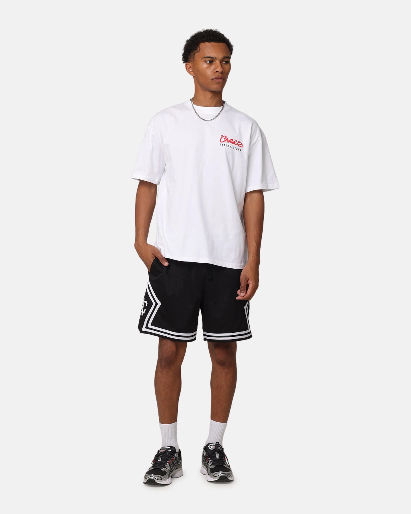 Reflective accents Biodegradable Material Option Carre Fold Mesh Basketball Shorts Black/White