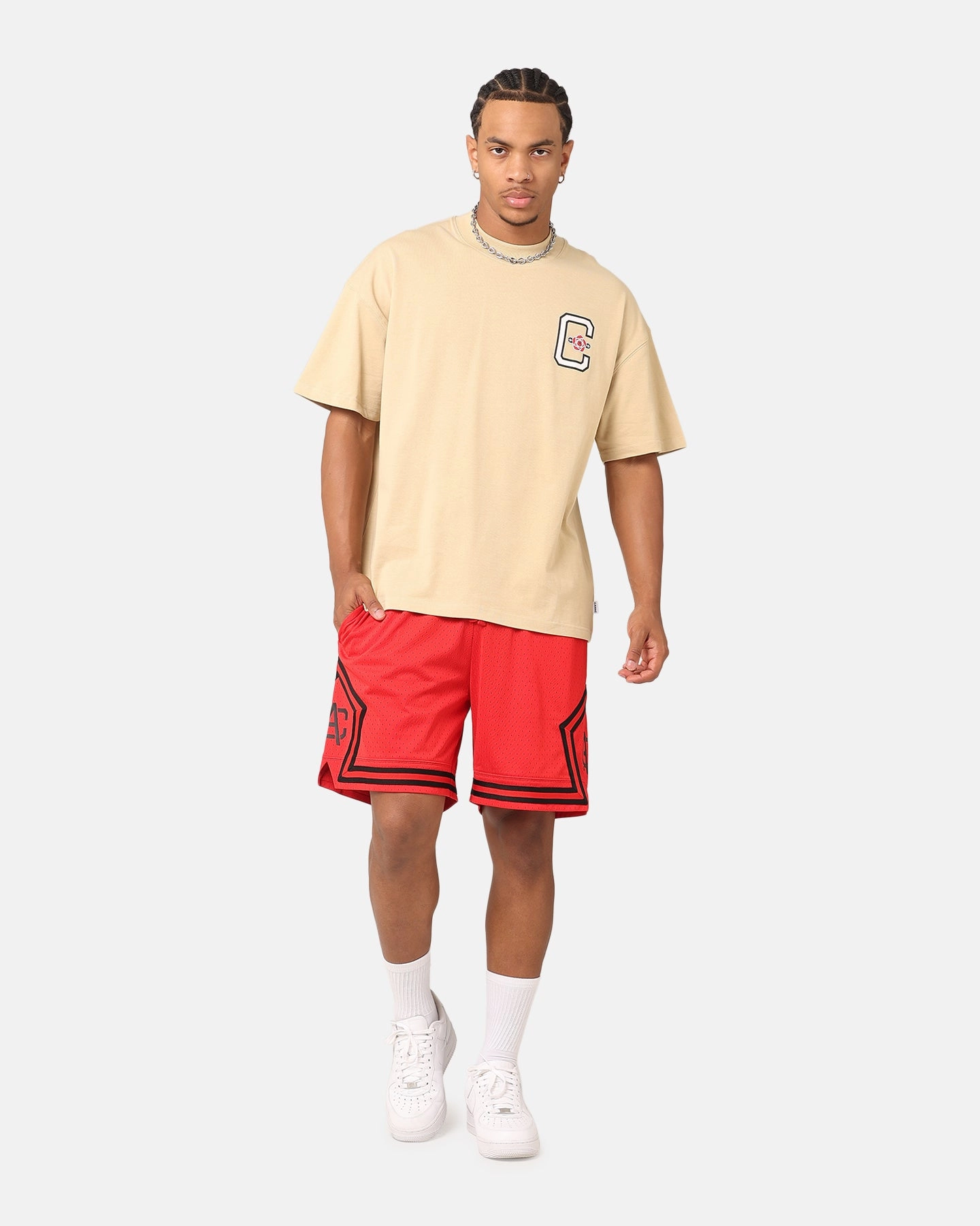 Sporty Chic Fade Resistant Dye Carre Fold Mesh Basketball Shorts Red/Black
