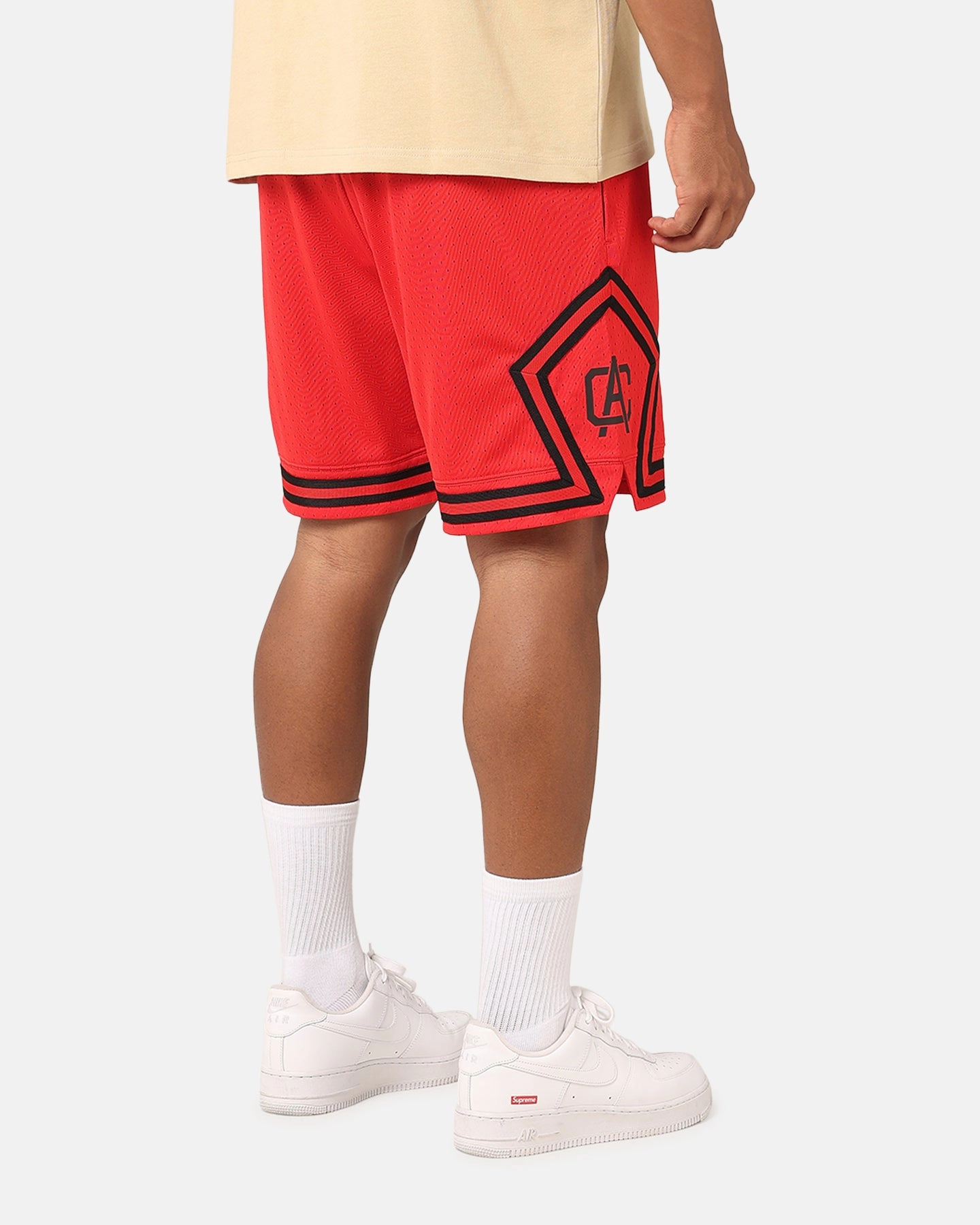 Daily Casual Anti Friction Seams Carre Fold Mesh Basketball Shorts Red/Black
