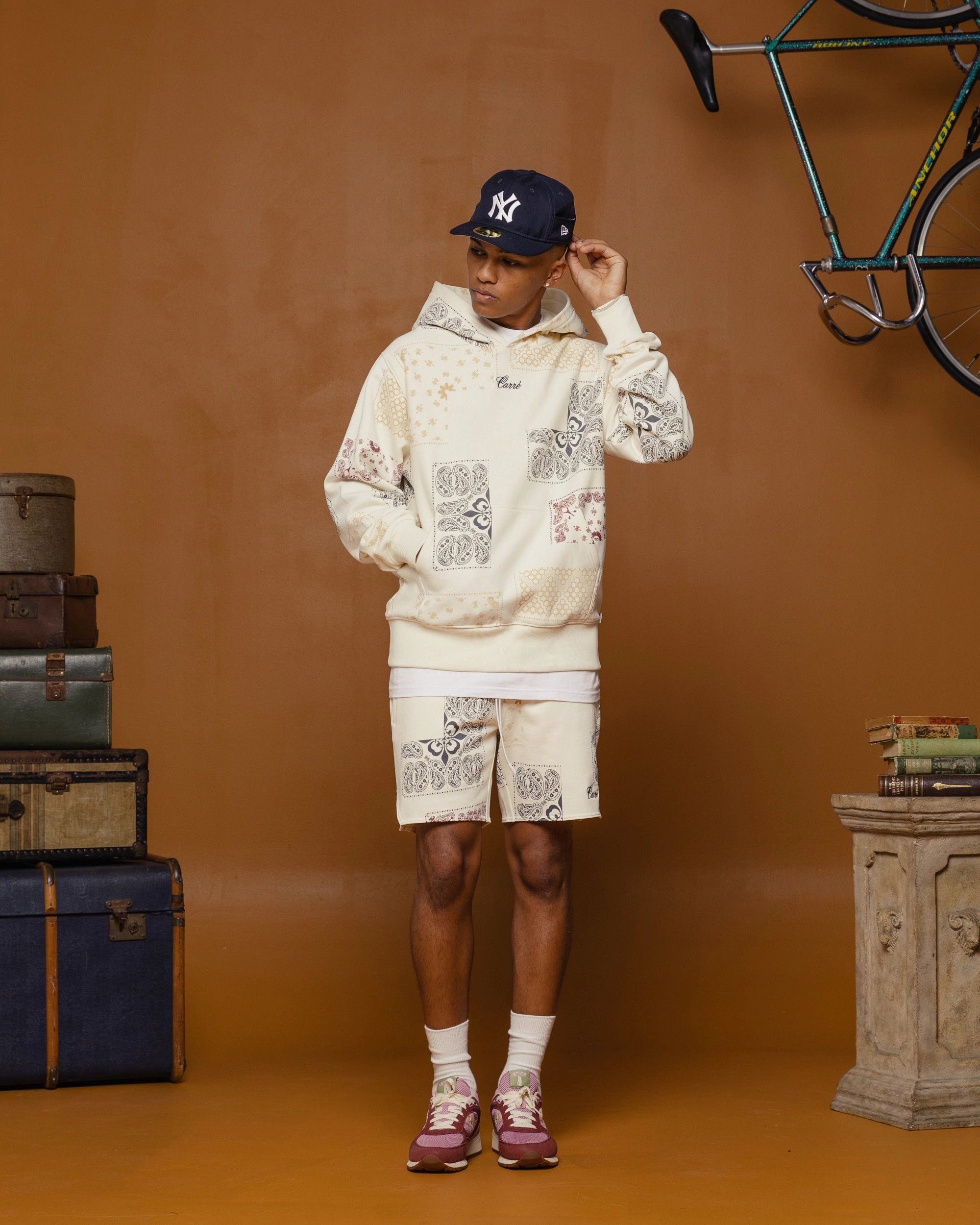 Carre Fragment Paisley Hoodie Off White Grid Backlined Interior