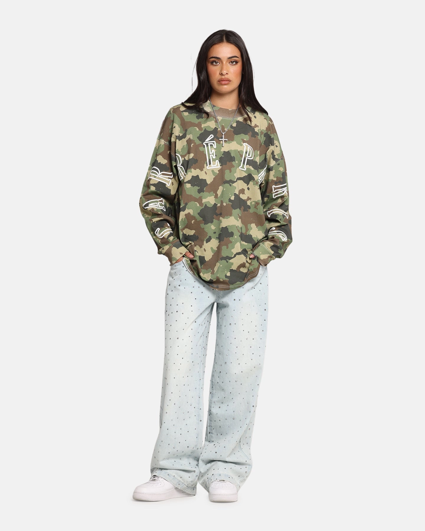 Flexible Weave Carre Global Oversized Long Sleeve T-Shirt Camo