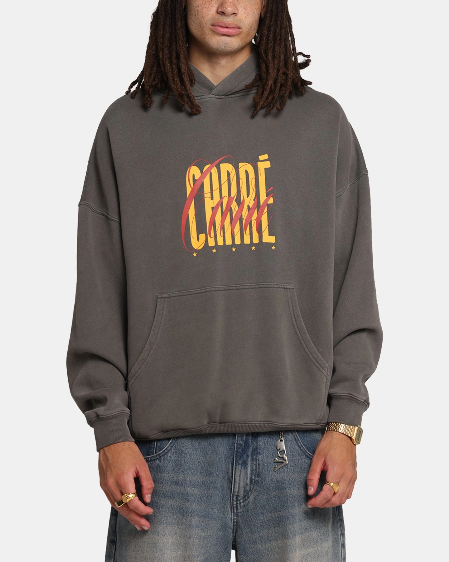 Carre Golden Scale Hoodie Washed Charcoal Classic Look Smooth No Roll Hem