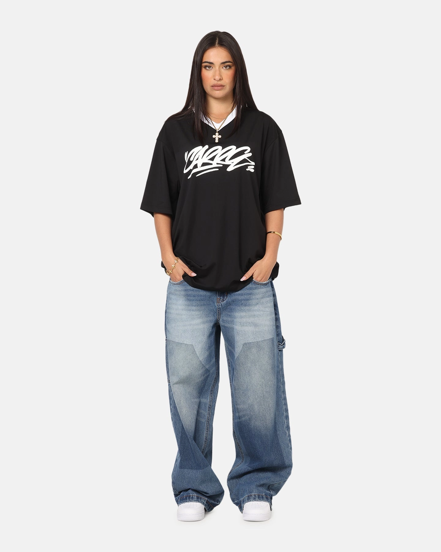 Carre Graffiti Jersey T-Shirt Black Vintage Look Trendy Basics