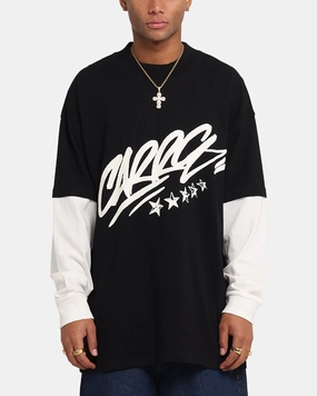 Practical Design Casual Comfort Layer Carre Graffiti Layered Long Sleeve T-Shirt Black/Off White