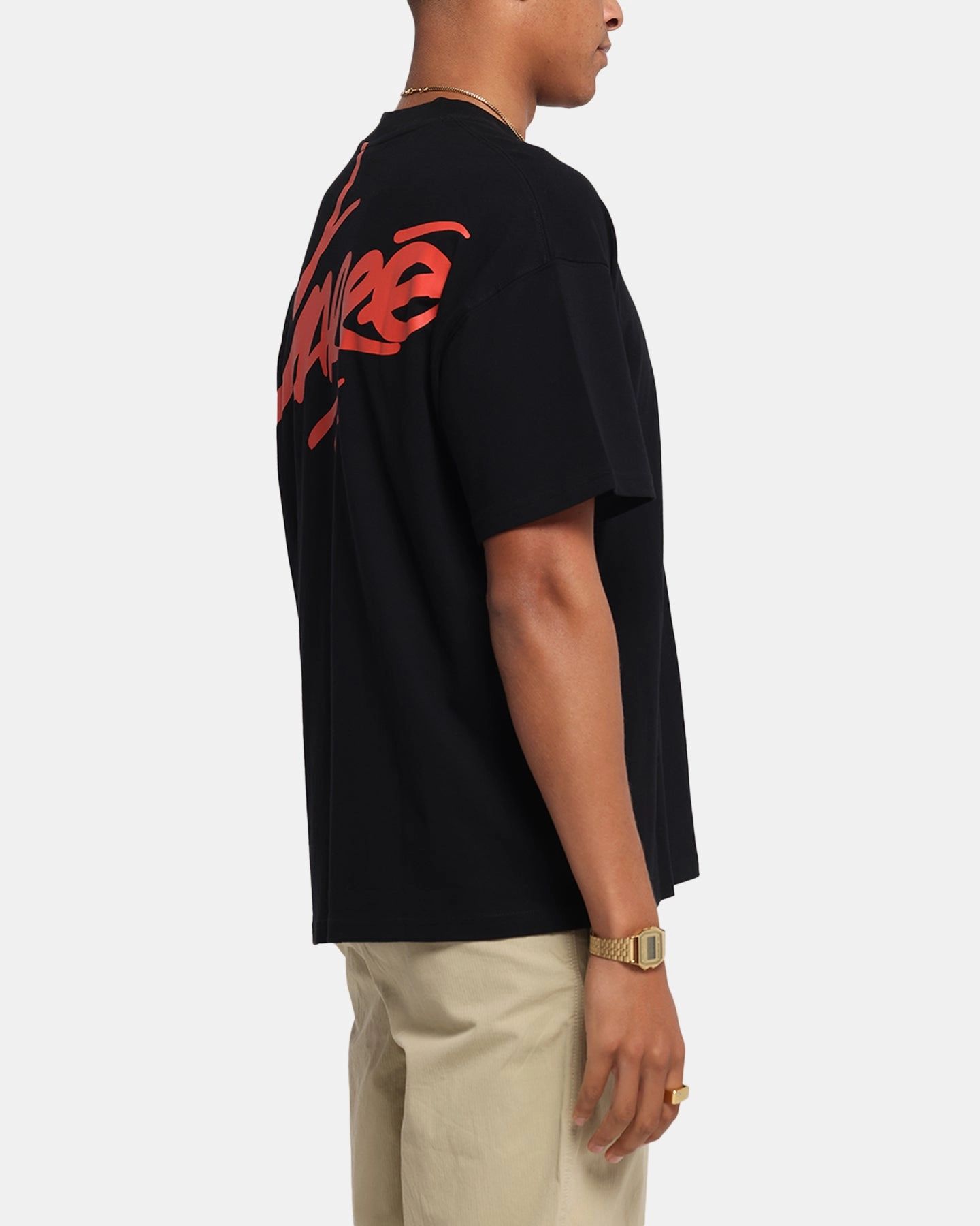 Carre Graffiti Oversized Ringer T-Shirt Black/Red Ethically Sourced Cotton Non Restrictive Fit