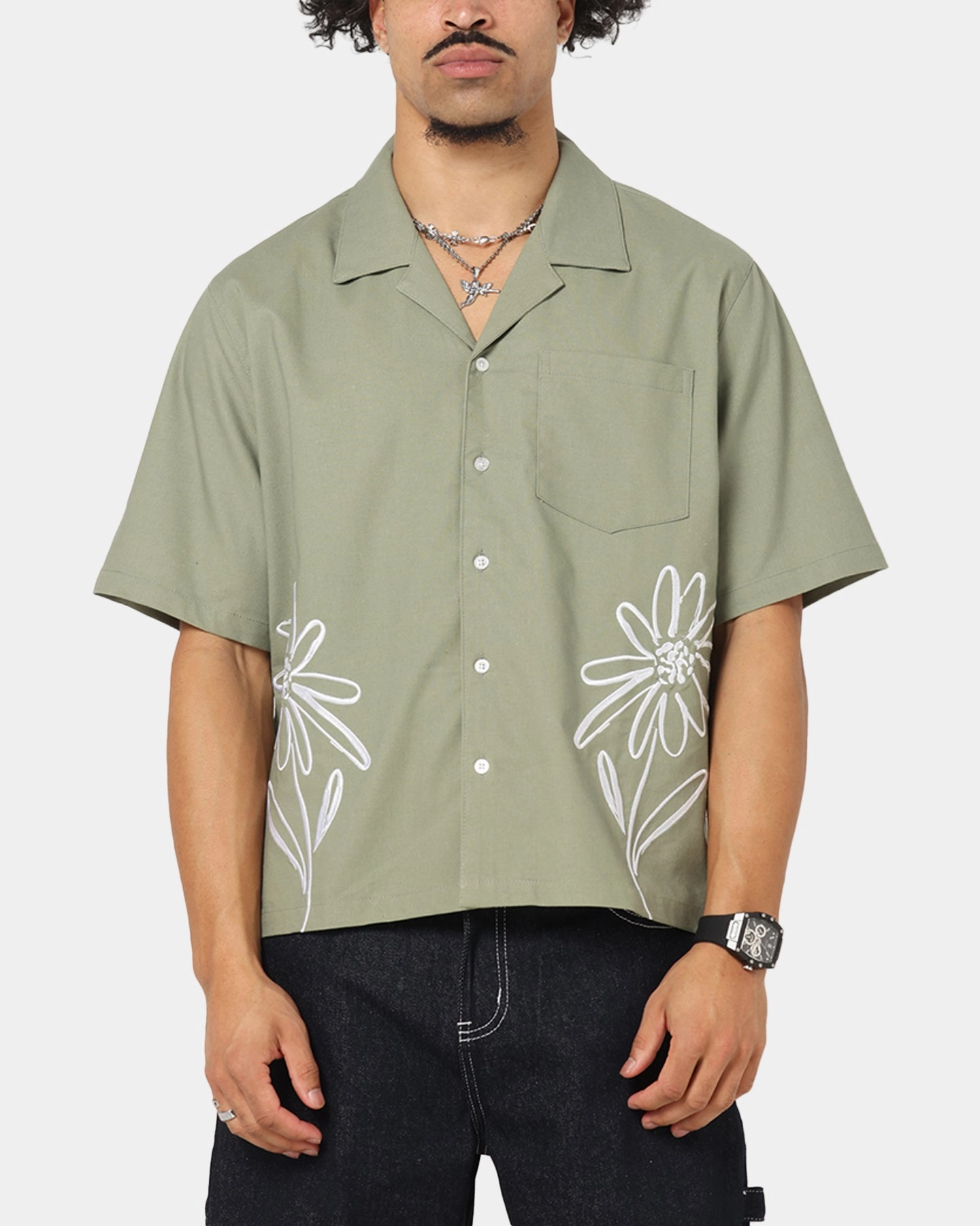 Relaxed Comfort Carre Hand Picked Button Up Shirt Green