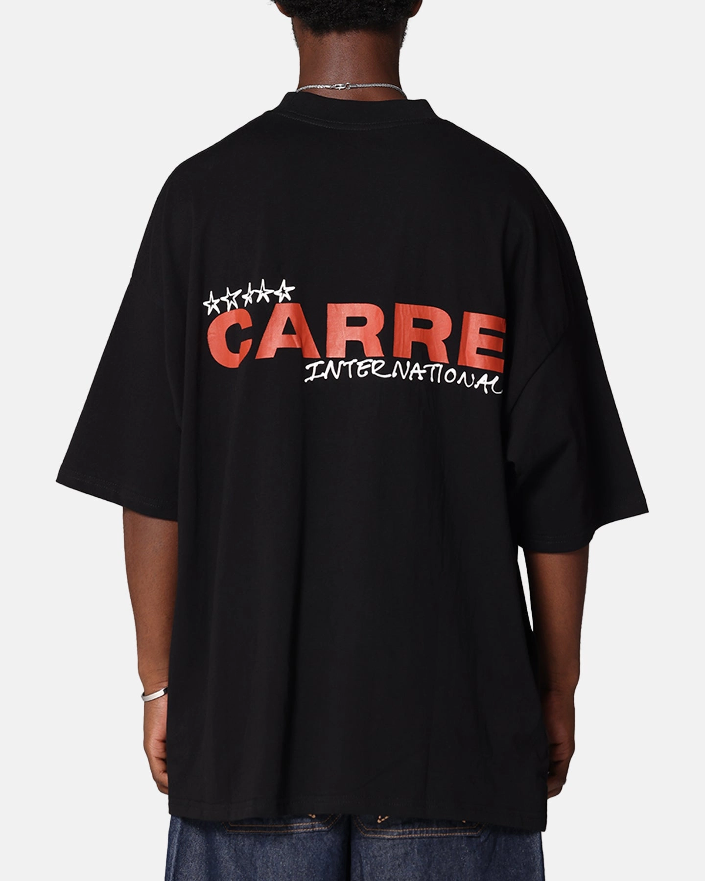 Minimal Trend Classic Design Carre Handdrawn Mock Neck T-Shirt Black